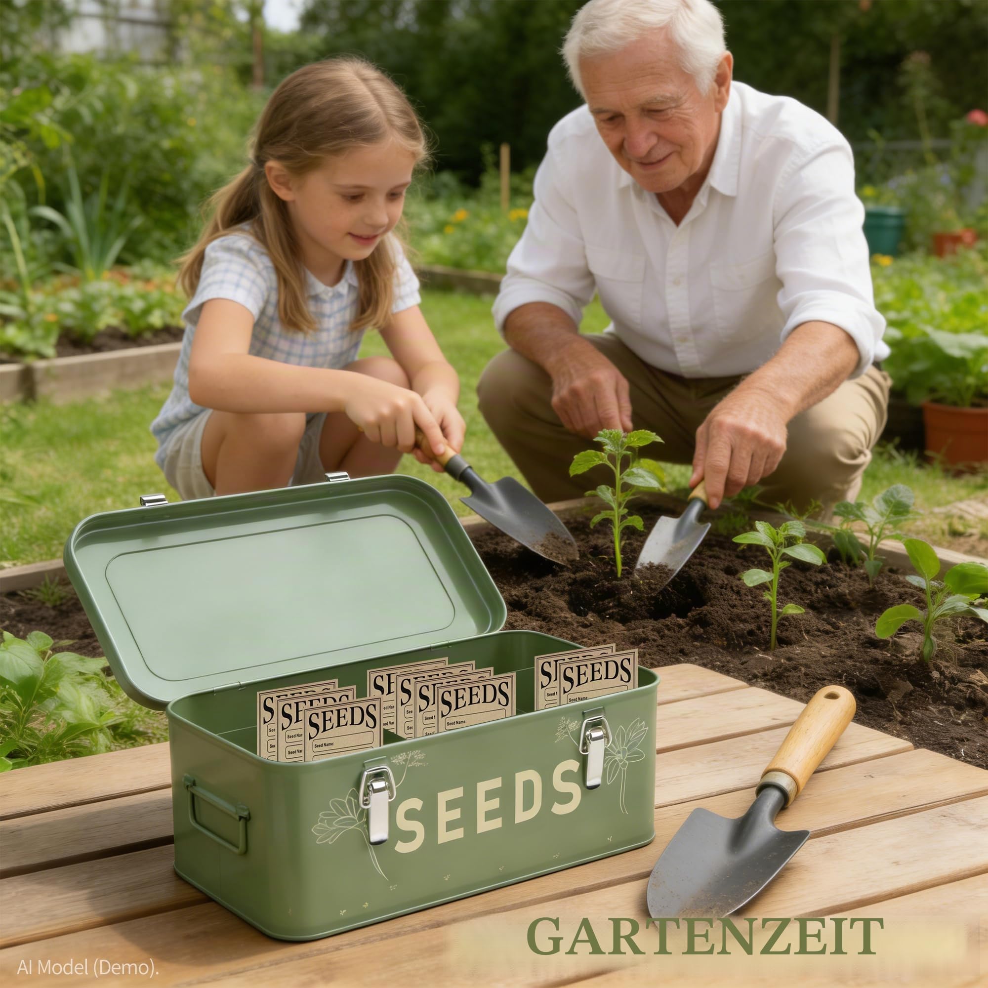 Orionstar Metall-Samenaufbewahrungs-Organizer-Set mit 30 Flaschen & Umschlägen, 4-Fach-Verriegelungsbox für Gartenbau, Aufbewahrung von Erbstück-Blumen und Gemüse, Vintage Dunkelgrün, Gärtner-Geschenk