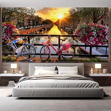 wall26 Wall Sticker/Wall Mural Beautiful Sunrise Over Amsterdam, The Netherlands, Not Peel and Stick, Non-Woven Wallpaper Decorative for Bedroom, Living Room, Office - 48x72 inches