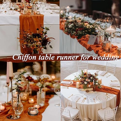 Miniatura 7 de SAJOO 4 caminos de mesa de gasa terracota de 30 x 120 pulgadas, rústicos y bohemios, manteles de gasa transparente de 10 pies para decoración de