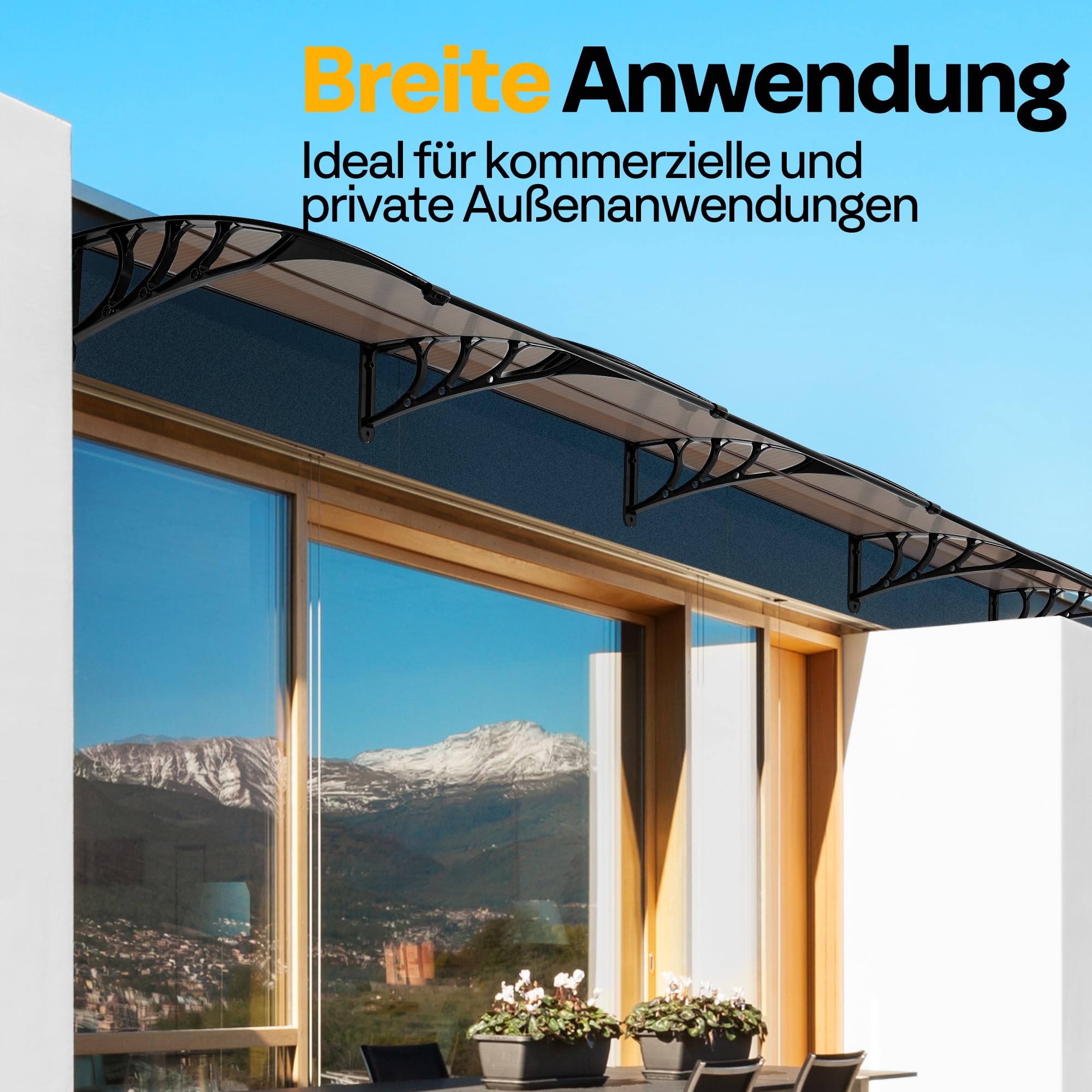 VIVOHOME Vordach für Haustür Fenster Markise 300×100cm Polycarbonat gespleißte Überdachung braun Pultbogenvordach mit schwarzer Halterung für Sonnenschutz und Regenschutz