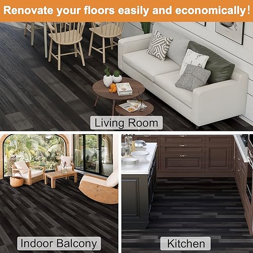 Miniatura 5 de Oxdigi Azulejos de madera impermeables para despegar y pegar, azulejos de vinilo autoadhesivos, calcomanías de suelo de bricolaje, suelos vintage