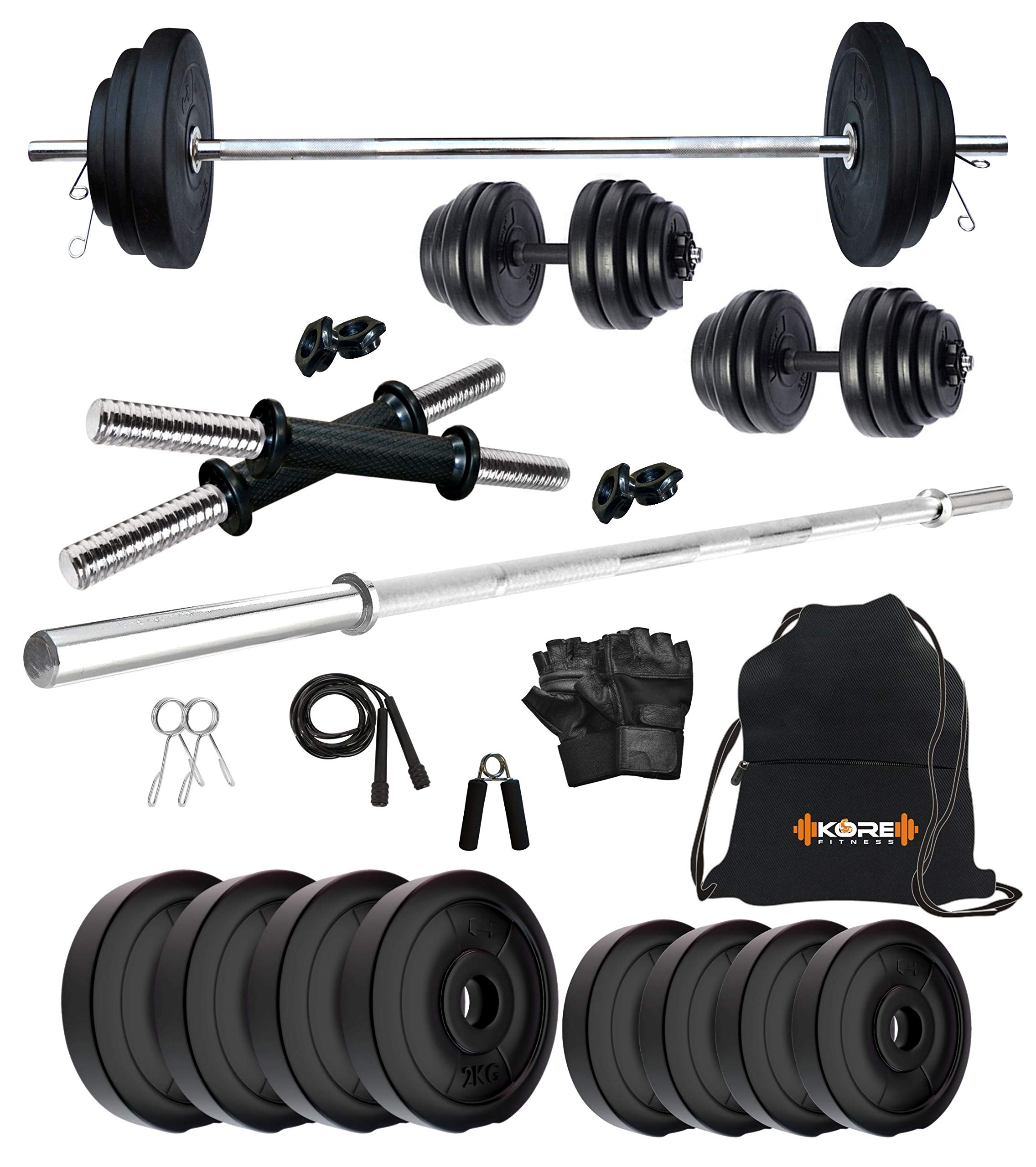 Kore PVC 12 kg Home Gym Set with One 4 ft Plain Rod and One Pair Dumbbell Rods with Gym Accessories (B089GH4QSH) Amazon Price History, Amazon Price Tracker