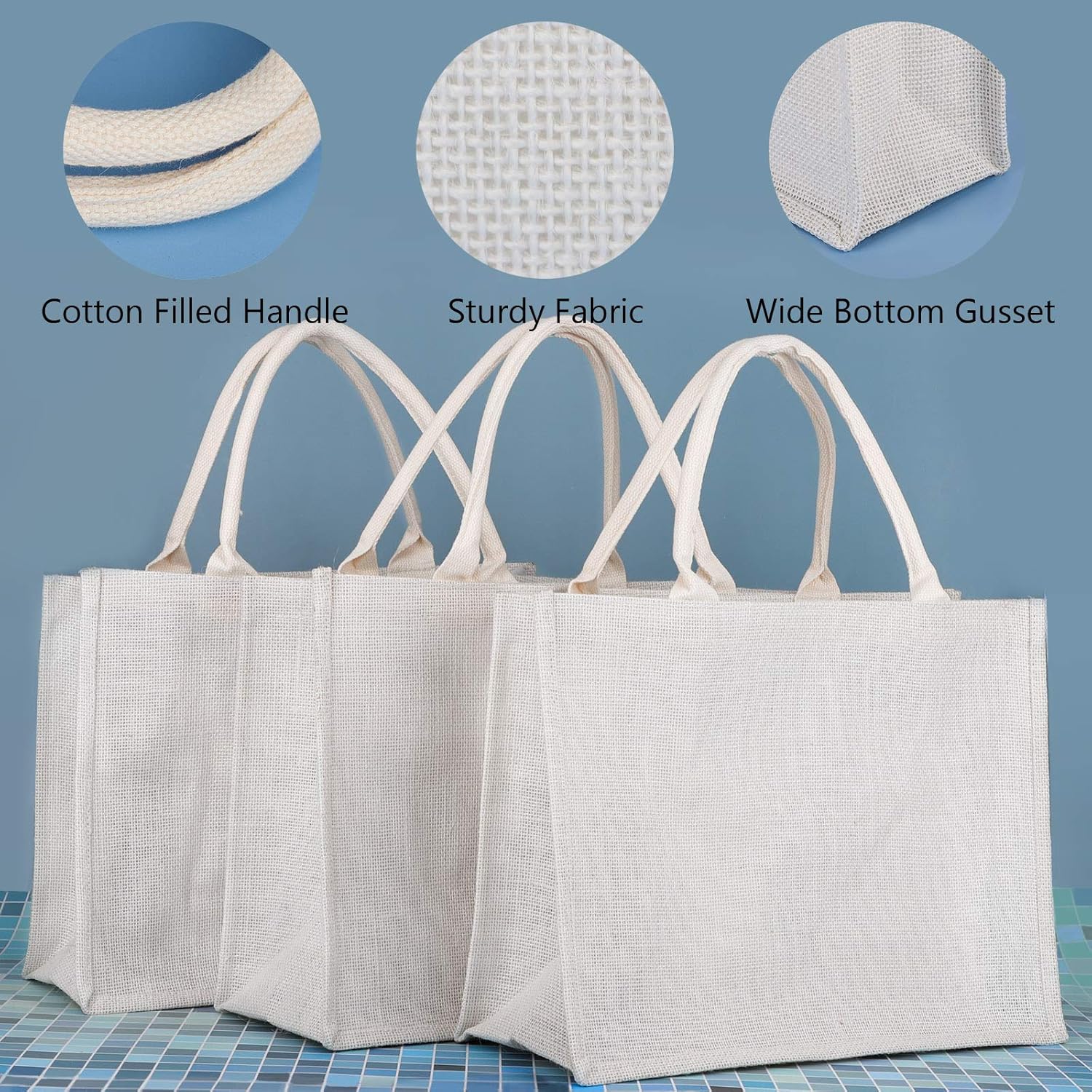 Segarty Tote Bags, 6 Pack Large White Burlap Jute Reusable Canvas Gift Favors Bag with Handles Blank Tote Bulk for Bridesmaid Wedding, Women Market Grocery Shopping, Bachelorette Party, Beach Trip - Image 4