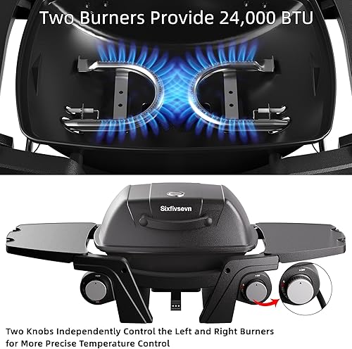 Miniatura 3 de Parrilla de gas portátil, parrilla de propano portátil, parrilla de gas propano, 24,000 BTU para exteriores, pequeña parrilla de barbacoa con dos