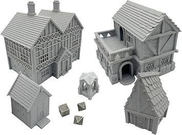 Paintable Tabletop Miniature Little Town Building Terrains - 18mm Scale Dioramas Building Set Scenery with Medieval Architecture Style by HAUTICO HVillageHouses4-1