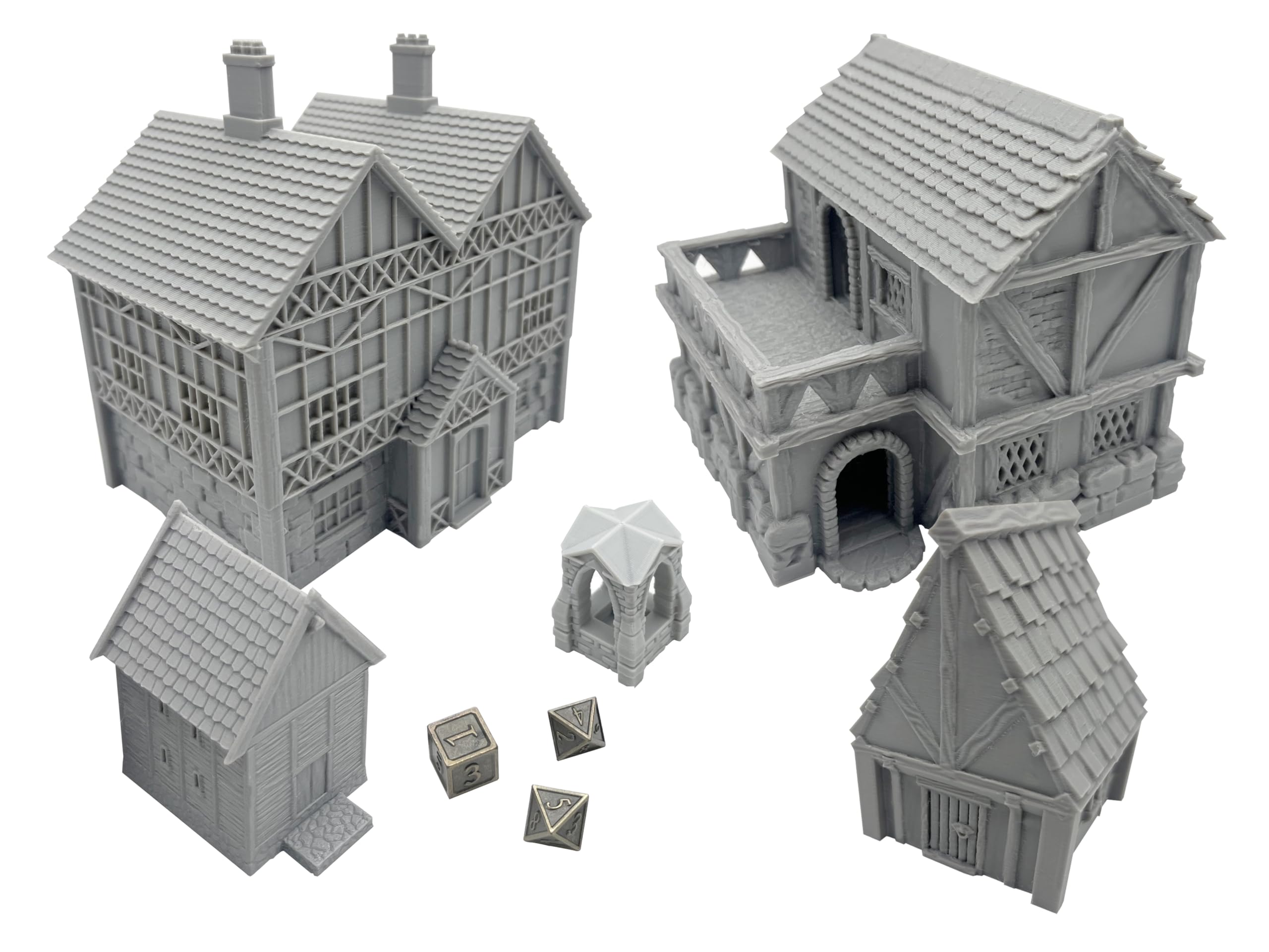 Little Town and Village Houses Scene, Architecture Terrain Scenery for 18-28mm Miniatures Wargame, 3D Printed and Paintable (Deluxe Edition)