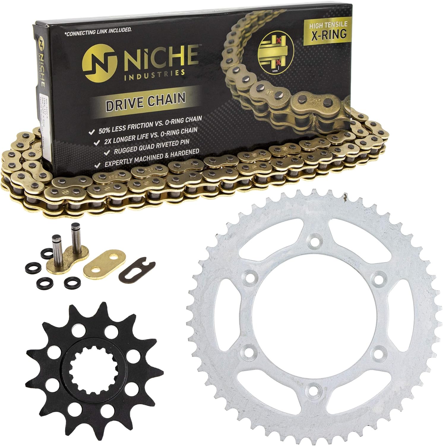 NICHE Drive Sprocket Chain Combo for KTM XC MX 250 XCW-E Front 13 Rear 50 Tooth 520V-X X-Ring 114 Links