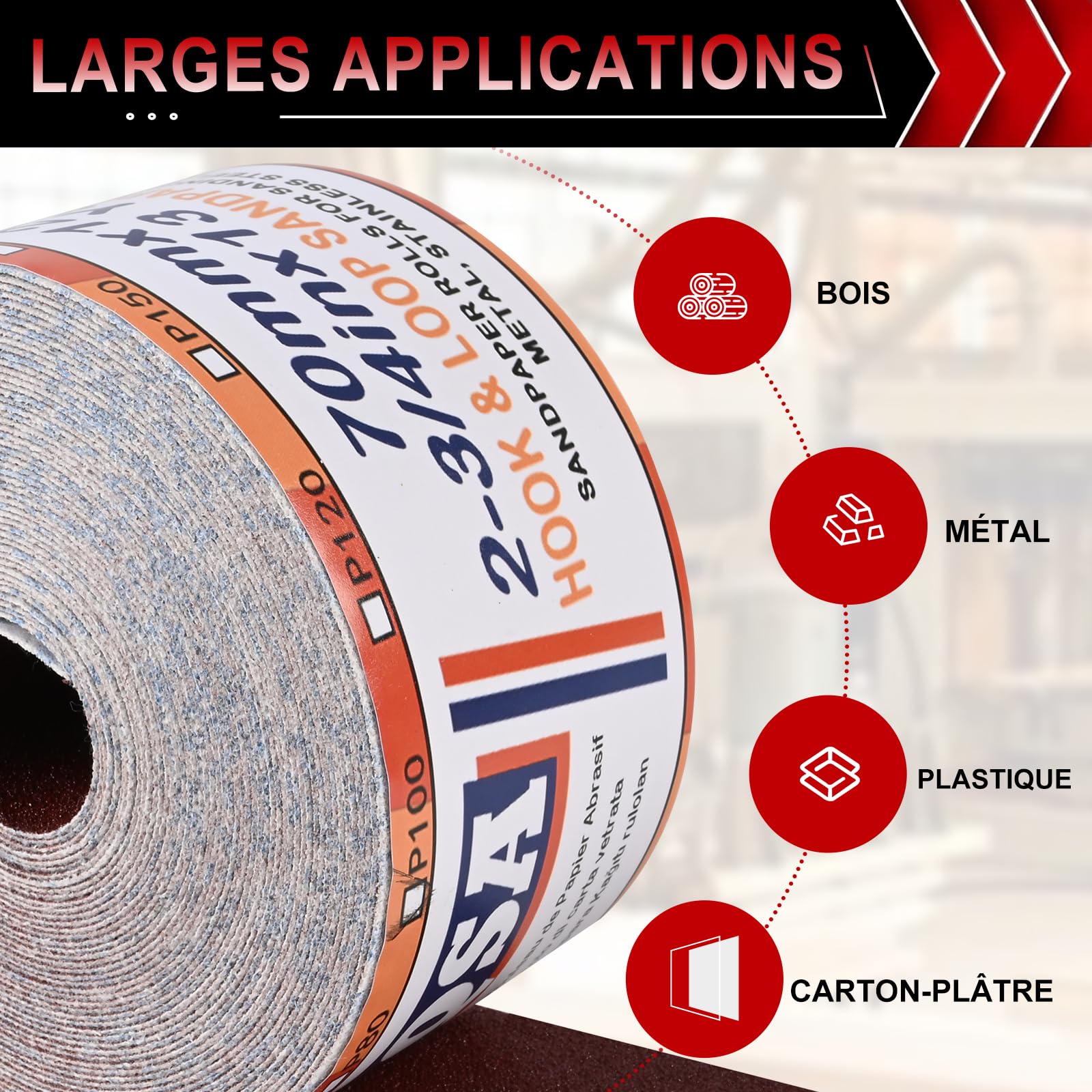 Rouleau De 12 M De Papier Abrasif Auto-Agrippant Grain 240 | Papier De Oxyde D’Aluminium pour Le Bois, Le MéTal, La Peinture, Le PlâTre pour Ponceuses Vibrantes et Manuelles