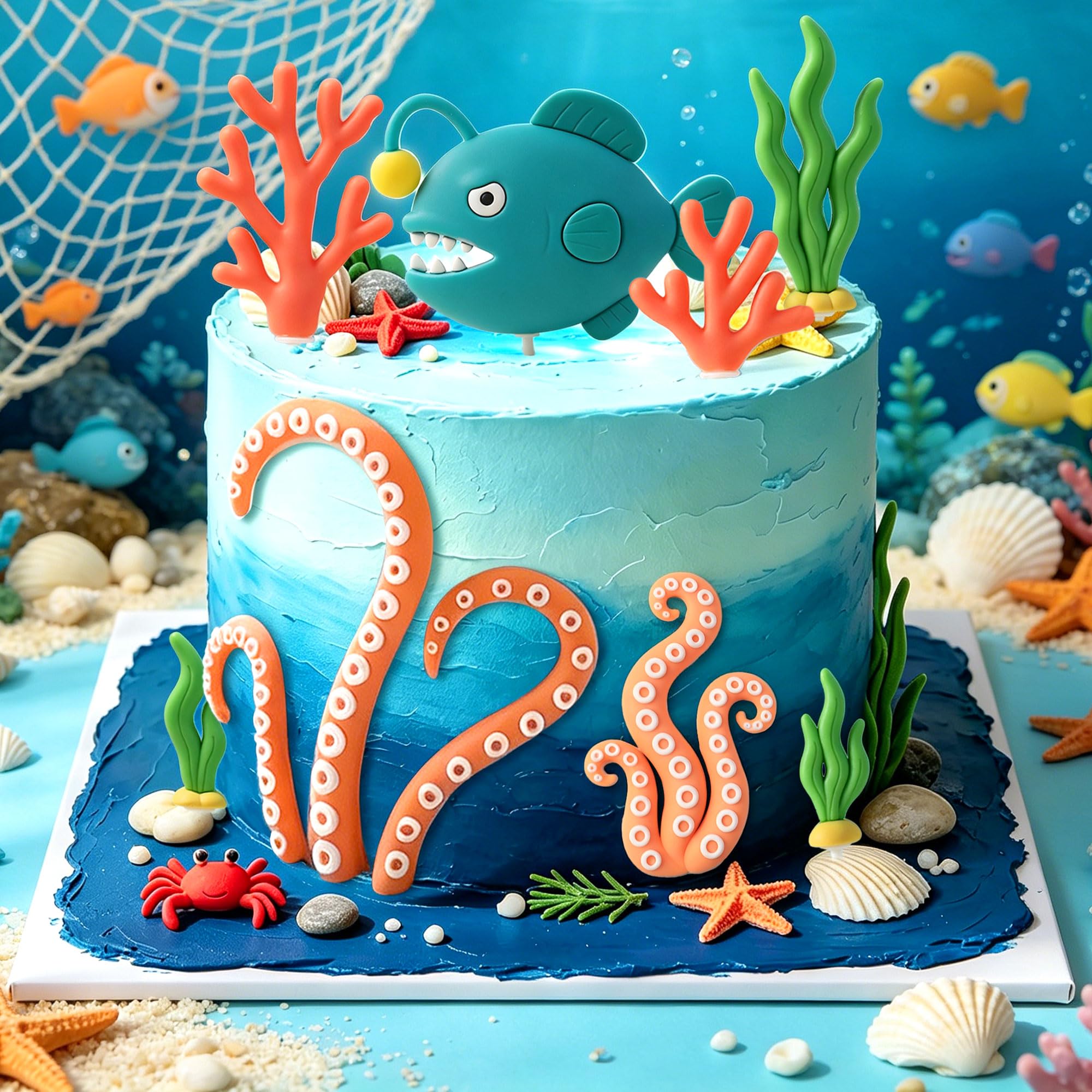 Under The Sea Cake Decorations Ocean Themed Birthday Cake Topper Supplies Cute Sea Party Favors for Baby Shower and Birthday Party Decor