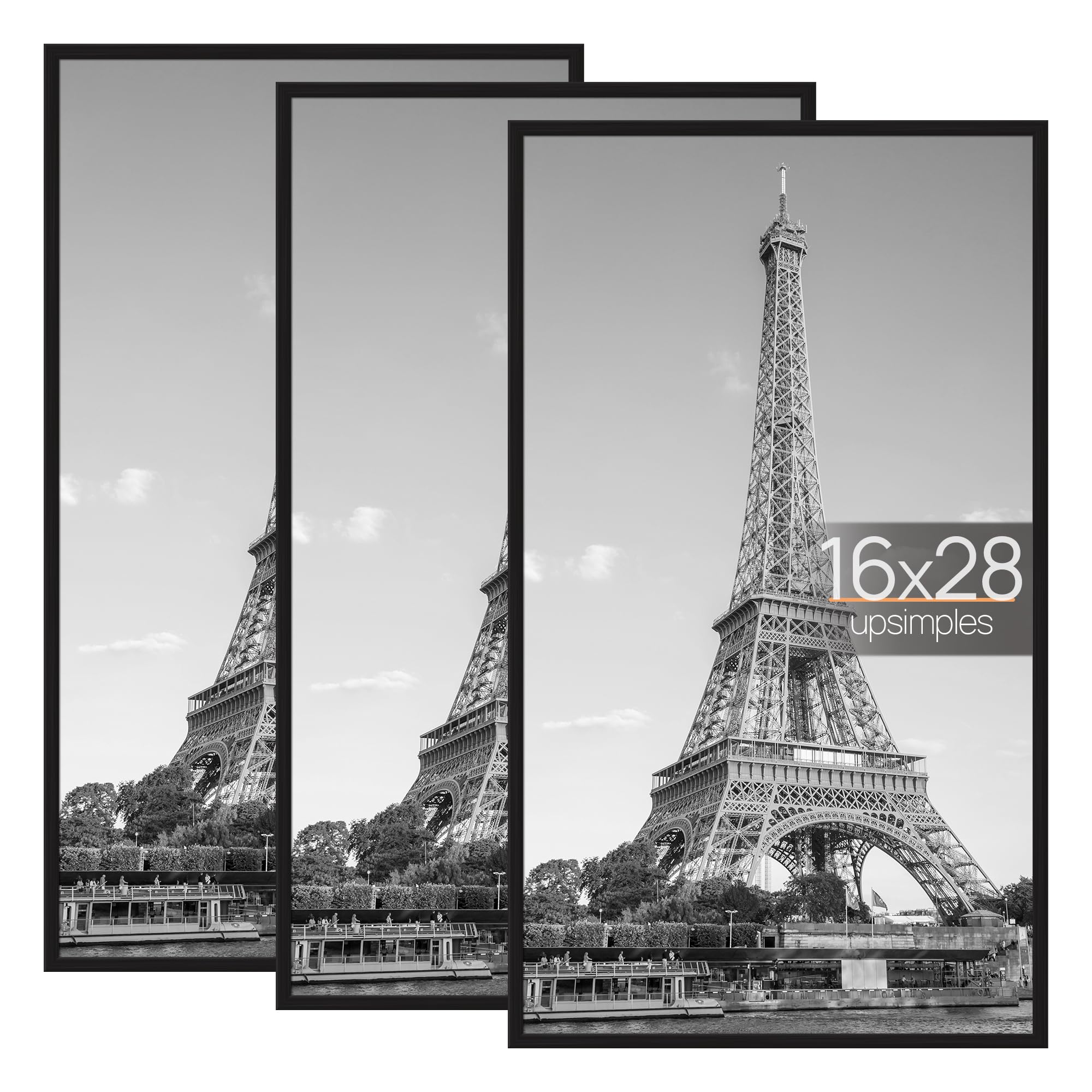upsimples 16x28 Poster Frame, Easy Slide-In Assembly, Black, 3 Pack
