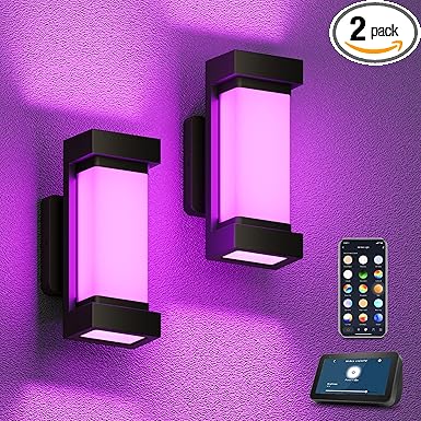 XMCOSY+ Outdoor Wall Lights, 2100LM Smart LED Porch Lights Outdoor, RGBCW Exterior Lighting Sconce, Wi-Fi Control, Compatible with Alexa, IP65 Waterproof, 2 Pack