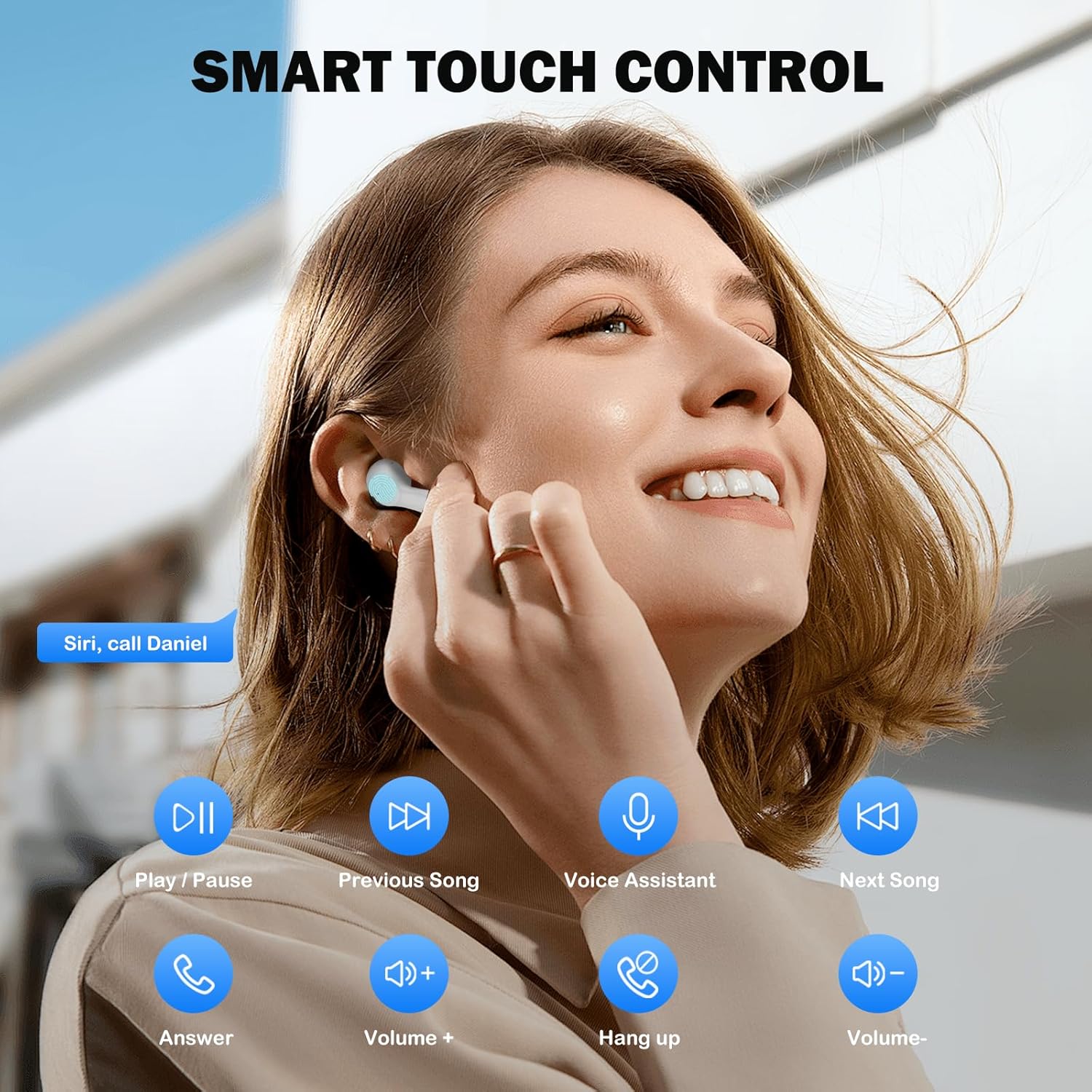 Diagram of smart touch controls for HTC TWS2 earbuds