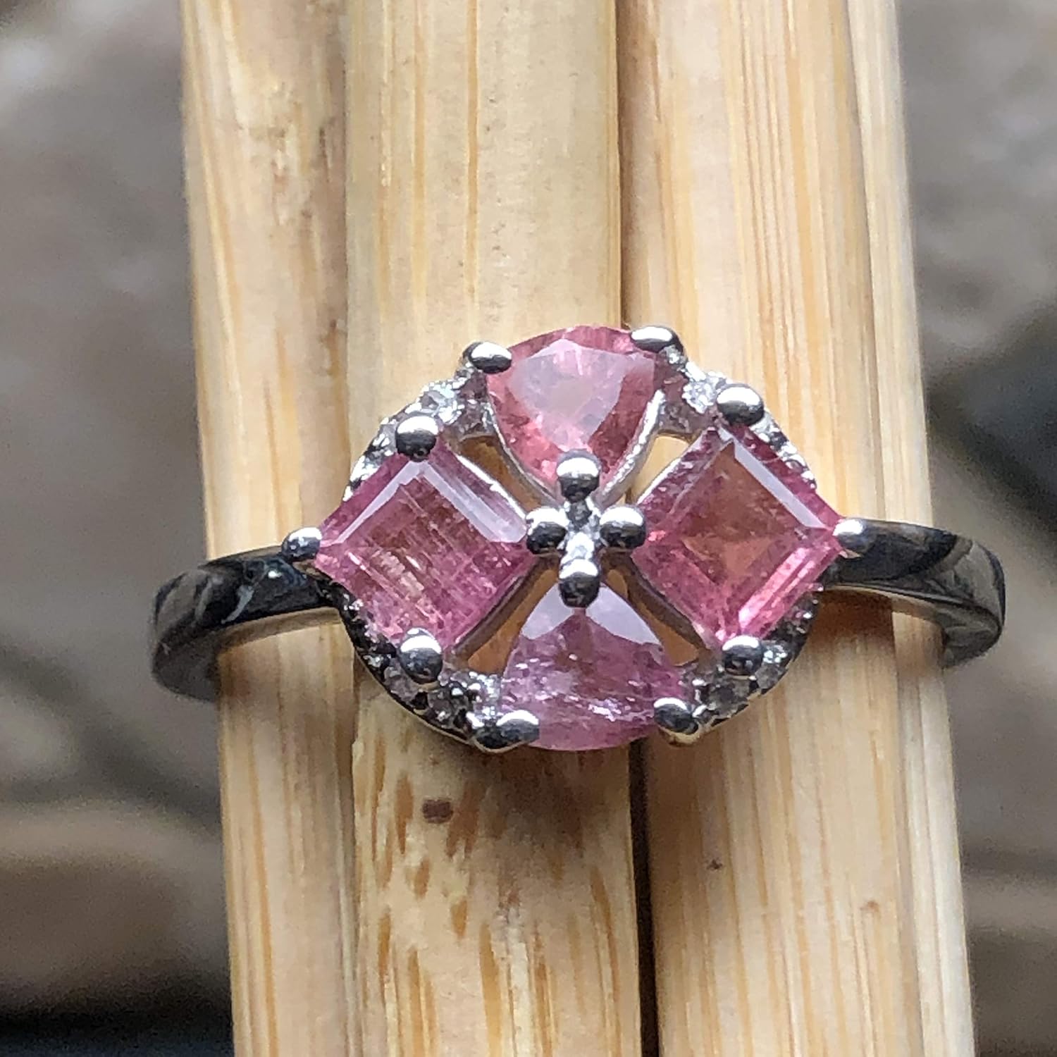 Sterling Silver Engagement Ring with Natural Pink Tourmaline, Sizes 6-9 - Image 4