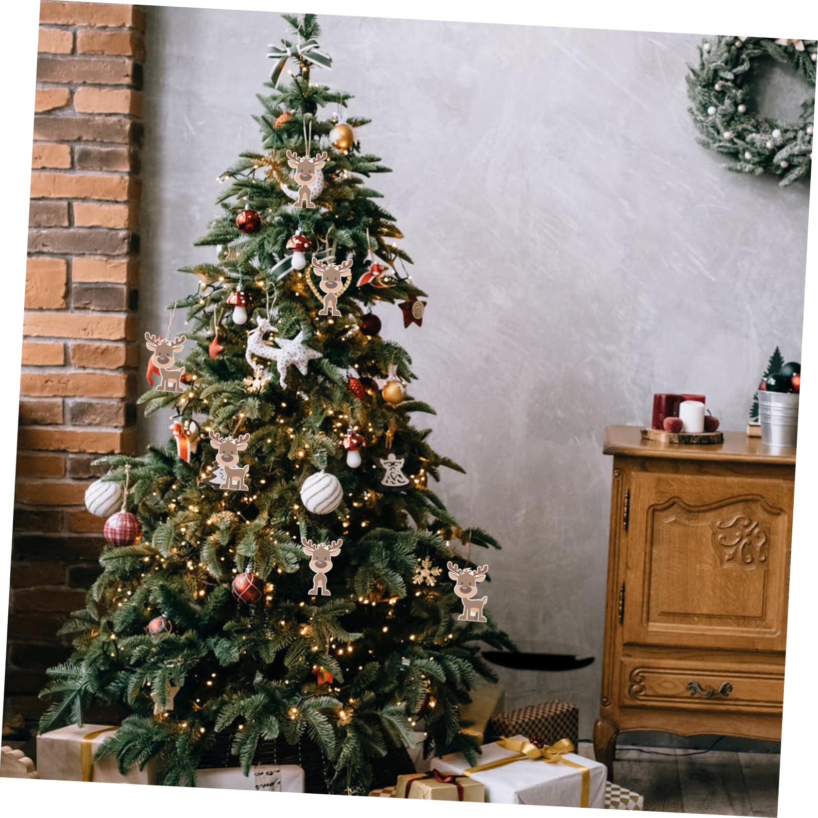 Zerodeko 7 Sätze Elch Charme Weihnachtsanhänger Weihnachtsdekoration Weihnachtsbaum Zum Aufhängen Tannenbaum Aufhänger Weihnachtliche Hängende Dekore Elch Anhänger Holz 10 Stück * 7
