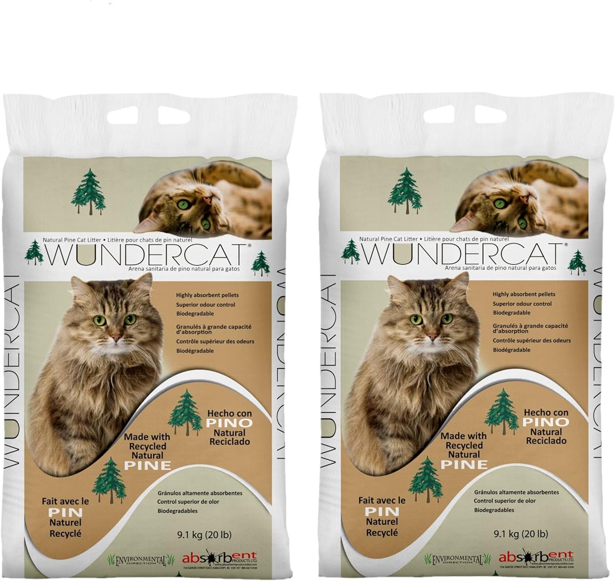 Progressive Planet Wundercat Natural Pine Cat Litter, 20lbs (Pack of 2) - 100% Reclaimed Wood Pellets for Superior Absorption &amp; Odor Control - Low-Tracking &amp; Biodegradable - No Synthetic Perfumes
