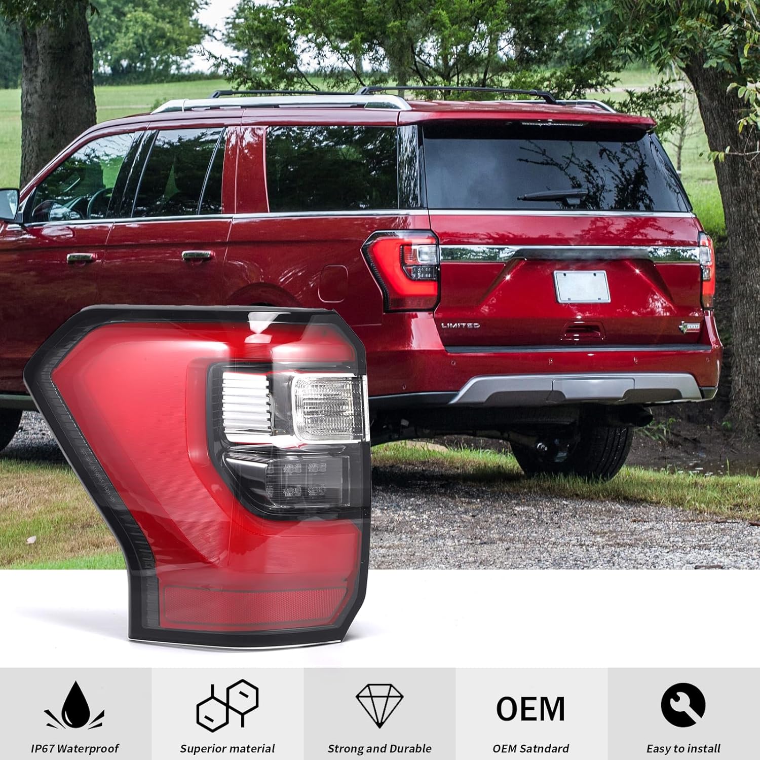 ZXMT LED Type Outer Tail Light Lamp Assembly Compatible with Ford Expedition 2018 2019 2020 2021 Rear Tail lamp Bake Lamp JL1Z-13405-H, JL1Z-13405-D, JL1Z-13405-F, FO2801272(Left Driver side)