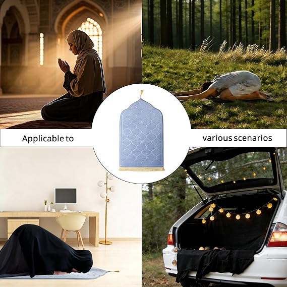 Padded Prayer Mat Rug 43x26 - Thick Sponge Travel Prayer Mat for Men & Women,Soft Luxury Fabric for Eid Ramadan,Ideal Islamic Gift (Gray)