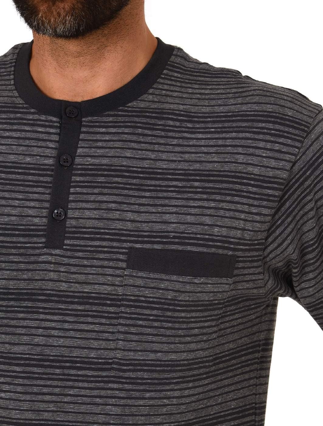 Camicia Da Notte Uomo A Righe - Cotone 100%, Maniche Lunghe, Scollo A V Con Bottoni - Foto 2