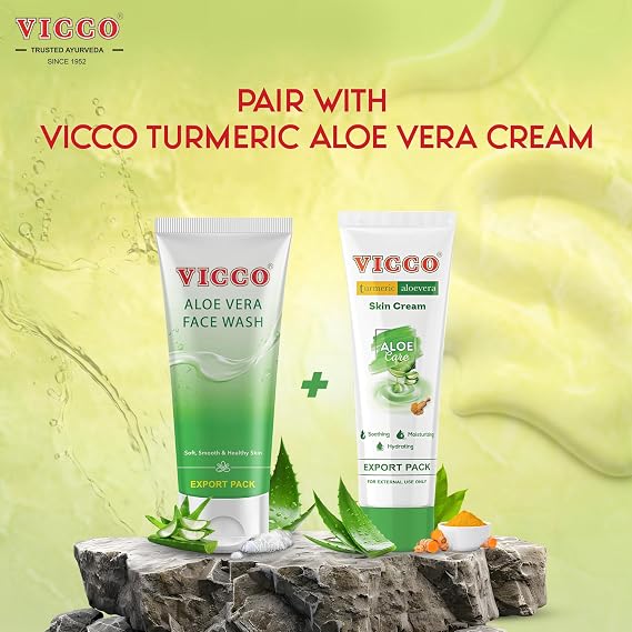Vicco Aloe Vera Face Wash with Natural Aloe Extracts 5.29 oz, Gentle Daily Cleanser for All Skin Types (Pack of 1)