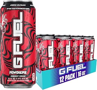 G Fuel Energy Drink, Lingonberry, Sugar Free Beverage with 300mg Caffeine, Daily Energy Boost with Focus Amino, Vitamin + Antioxidants, 16 oz Cans (PewDiePie, 12-Pack)
