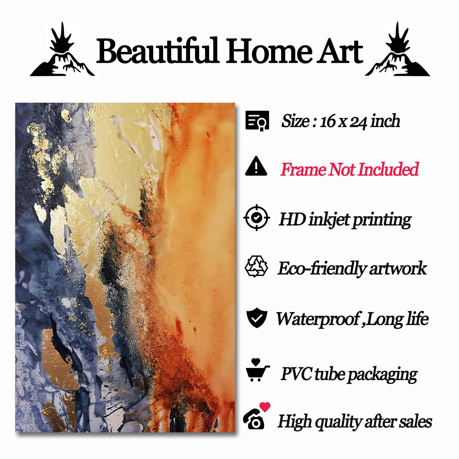 Amazon.com: Orange Blue Abstract Wall Art Blue Orange Gold