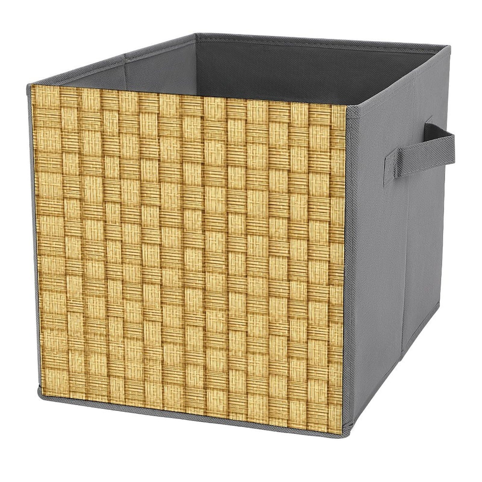 Jubonexis Large Grid Weave Pattern Minimal Cube Storage Bins Storage Cubes Foldable Decorative Fabric Storage Baskets Home Organizers with Handles for Shelves,Closet, 27x27 CM