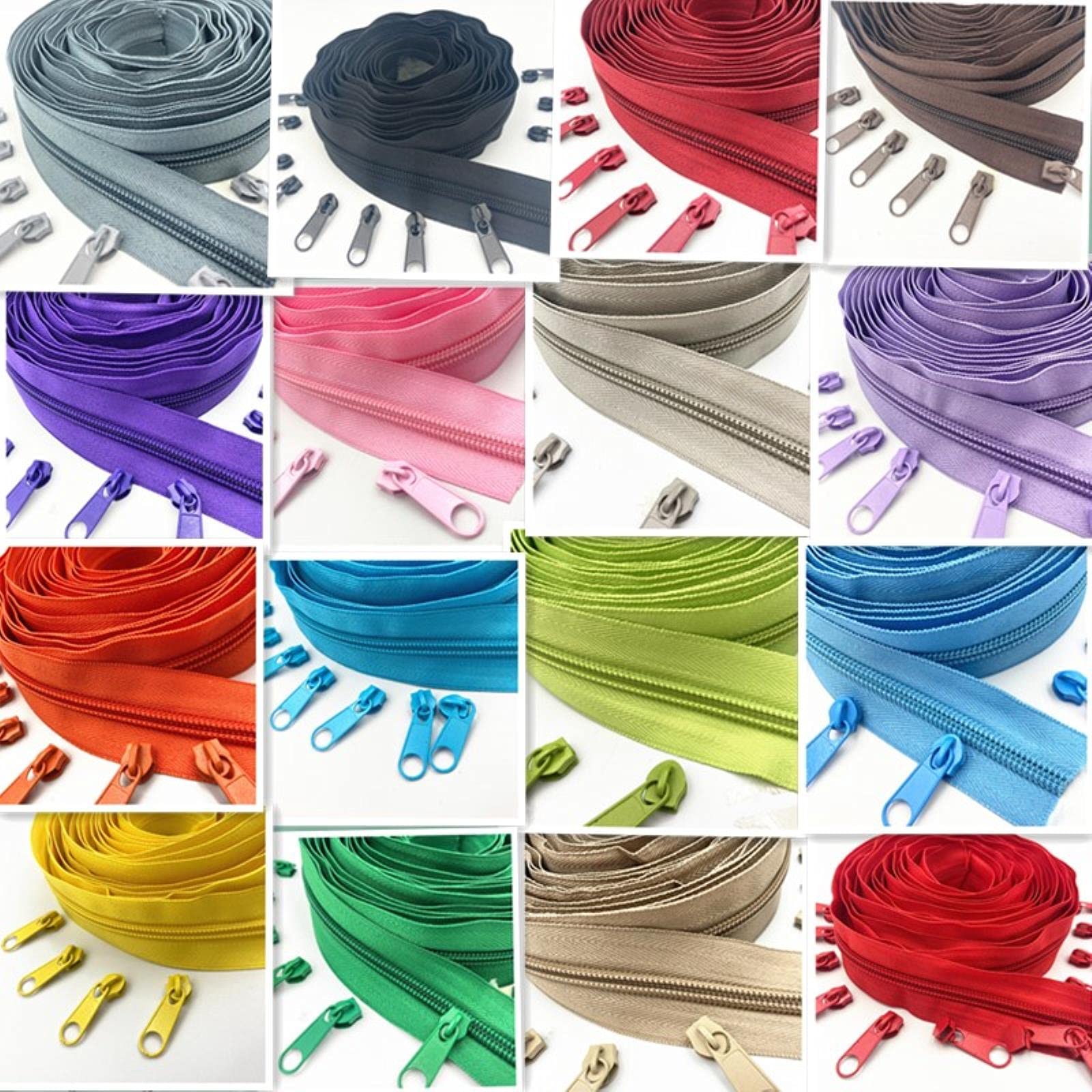Cremallera,Cremallera de metal,Cremallera de extremo cerrado,Cremalleras en espiral,Cremallera en espiral de nailon de 5 metros/5,4 yardas de largo con deslizador de cremallera de 10 piezas for coser