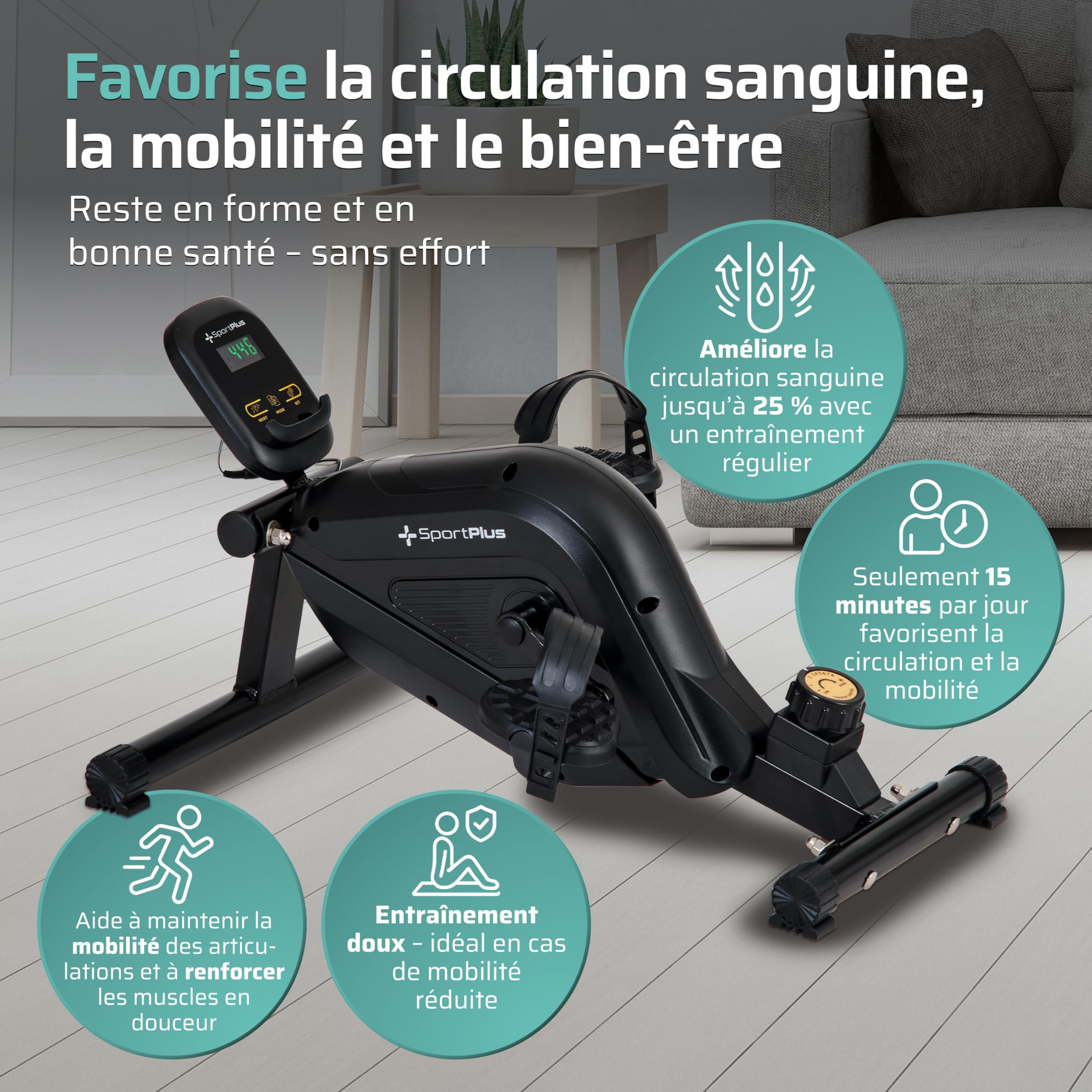 Sportplus vélo d'appartement & de Bureau, Mini vélo d'appartement, avec Frein magnétique & 8 Niveaux de résistance, avec Ordinateur d'entraînement, pédales Extra Larges