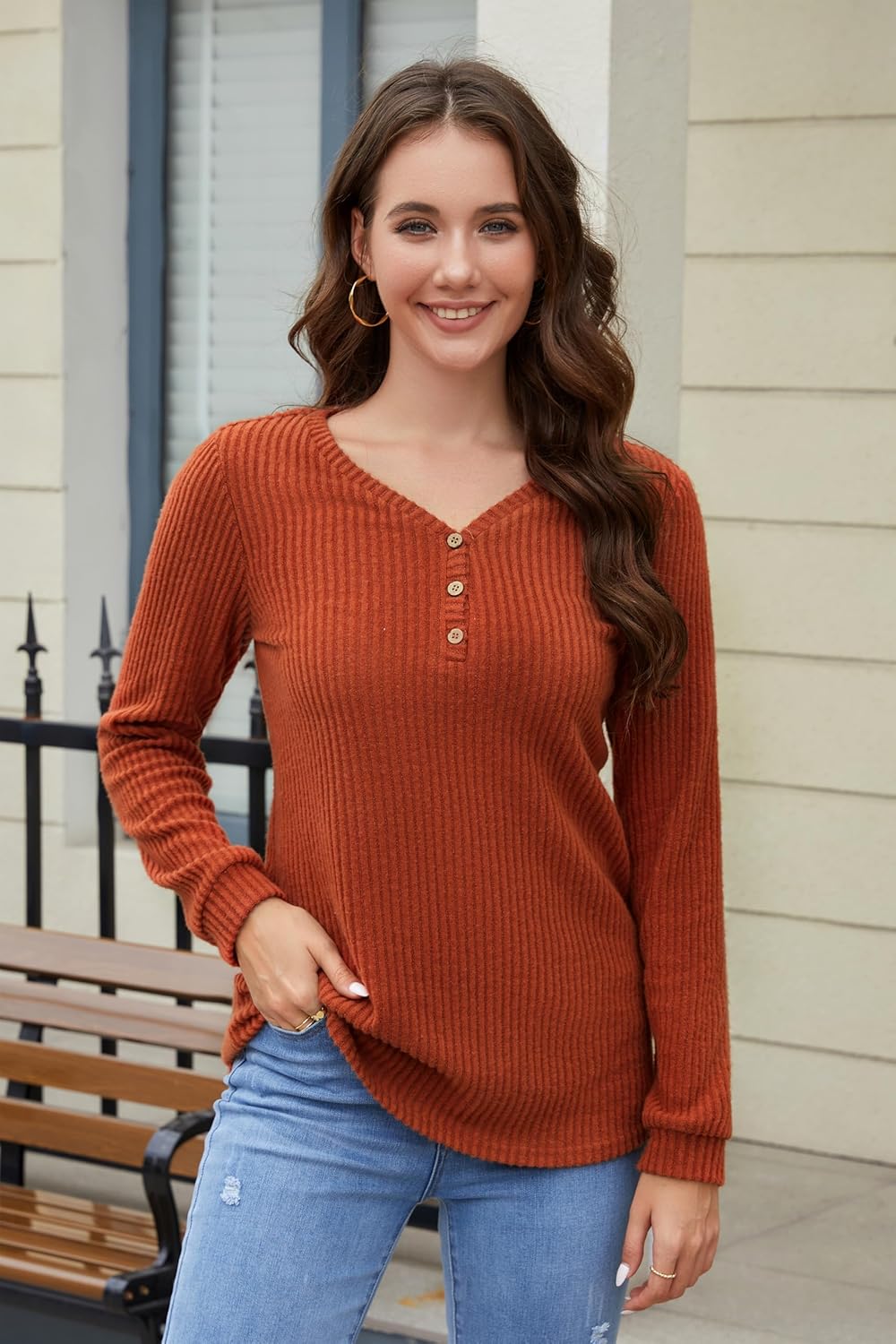 ENMAIN Womens Lightweight Sweaters 2025 Long Sleeve Pullover Knit V Neck Cozy Sweater Tops Fall-Winter Casual Dressy - Image 3