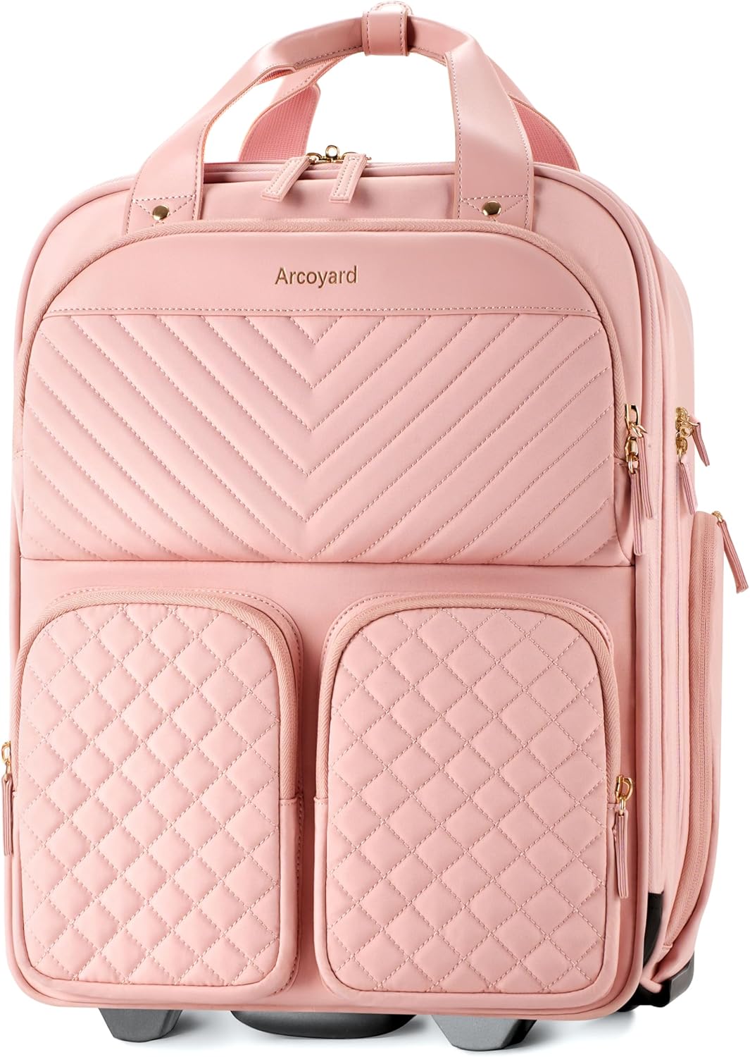 Small Underseat Carry On Luggage with Wheels, Lightweight Travel Airline Approved Personal Item Bag, Multiple Compartments Carry-On Rolling Suitcase for Women, Pink