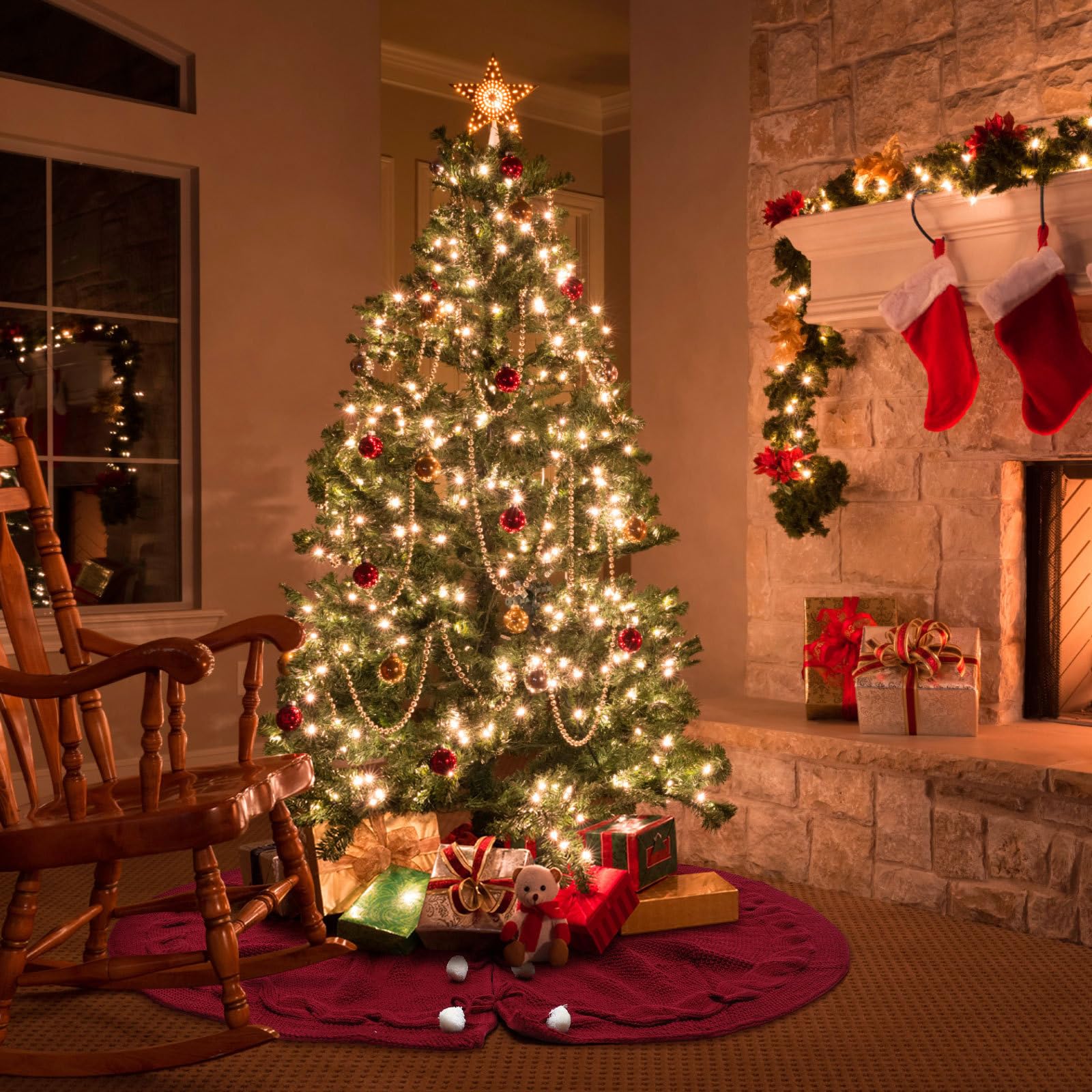 Kreative Weihnachtsbaum Schürze aus Vliesstoff in Rot Baumrock für Christbaum mit Abdeckung zur Weihnachtsbaumdekoration in Hotels und Geschäften