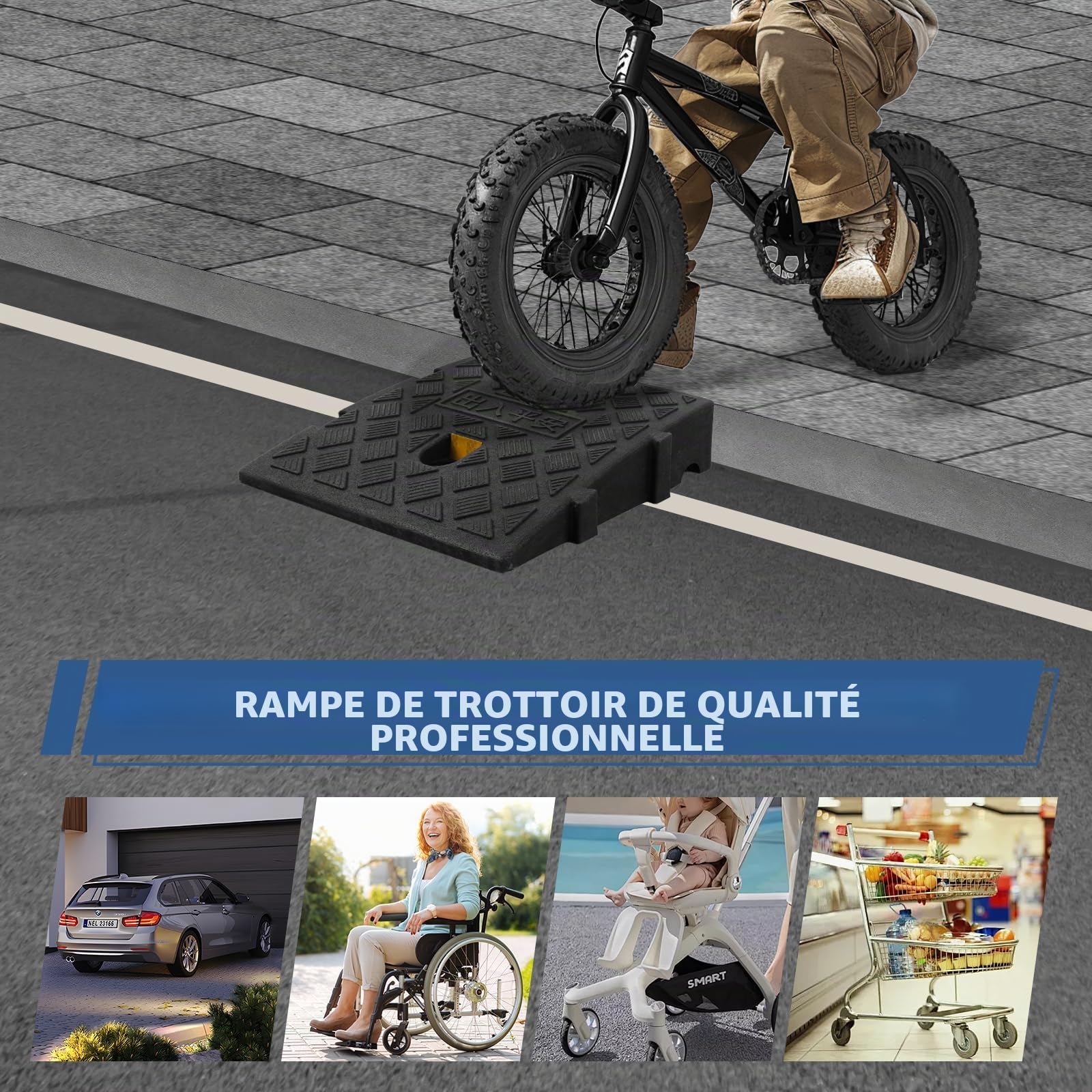 Rampe de Trottoir de 7 cm de Haut, Lot de 2, Rampe de Trottoir antidérapante pour fauteuils roulants, Scooters de mobilité et poussettes, Rampe de seuil en Plastique avec Bandes réfléchissantes