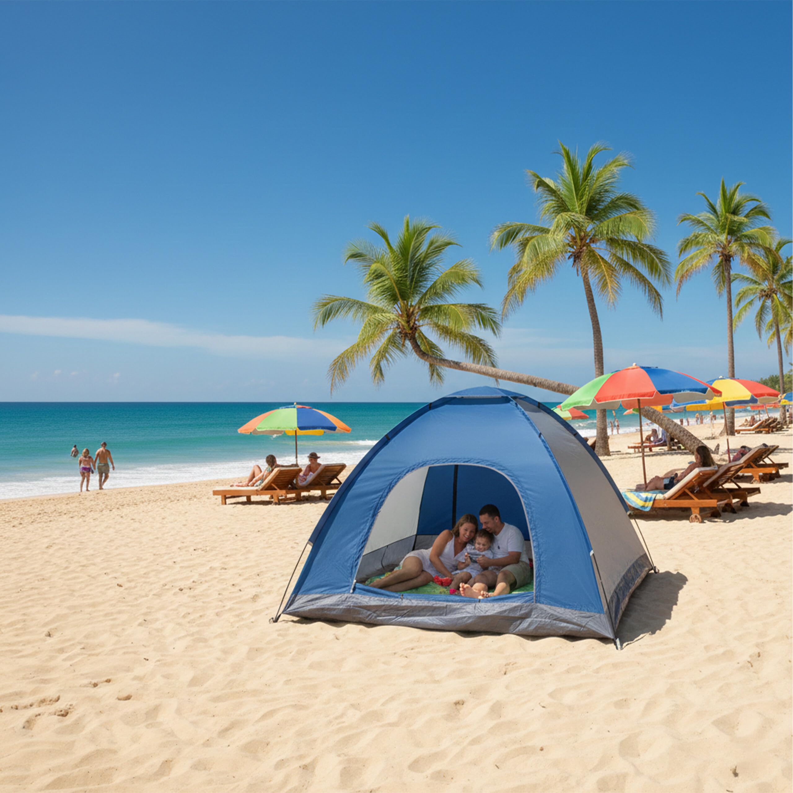 Relaxdays Tenda da campeggio pop-up, 135 x 200 x 200 cm, impermeabile, istantanea, piccola, UV 50+, blu