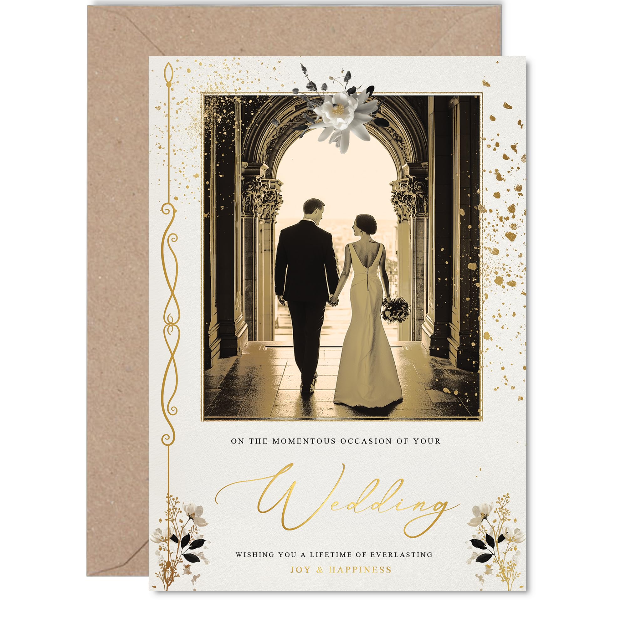 Gold Wedding Card for Couples - Happy Couple Newlyweds - Congratulations Gifts, Congrats Well Done Card for Friends Family Colleague Neighbour, 5x7 Inch Happy Marriage Greeting Cards