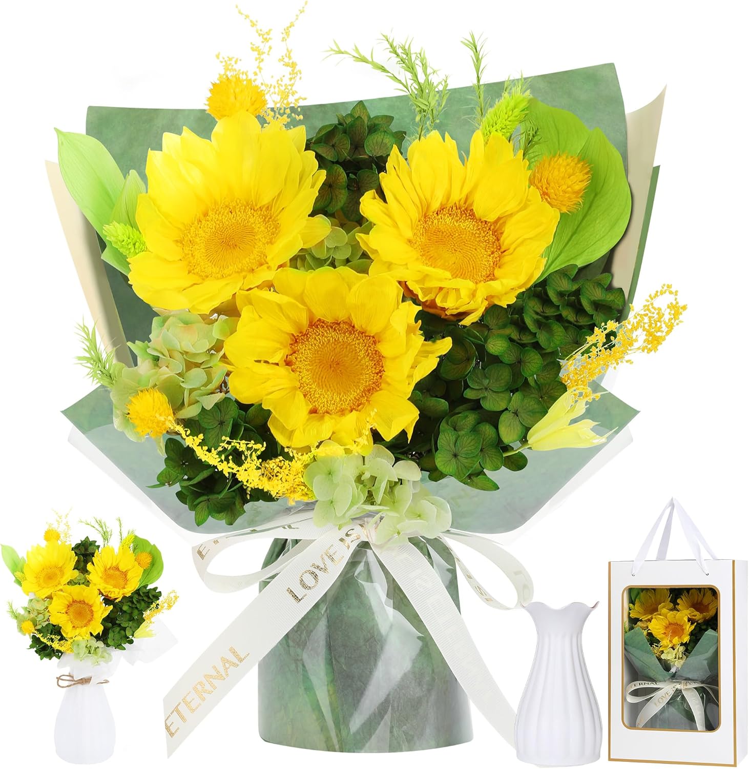 Forever Flowers for Delivery, Preserved Flowers Fresh Sunflower Bouquet, Sophisticated Packaging Preserved Flower Bouquet for Mother's, Mom, Wife Anniversary Birthday Gifts or Room Decor