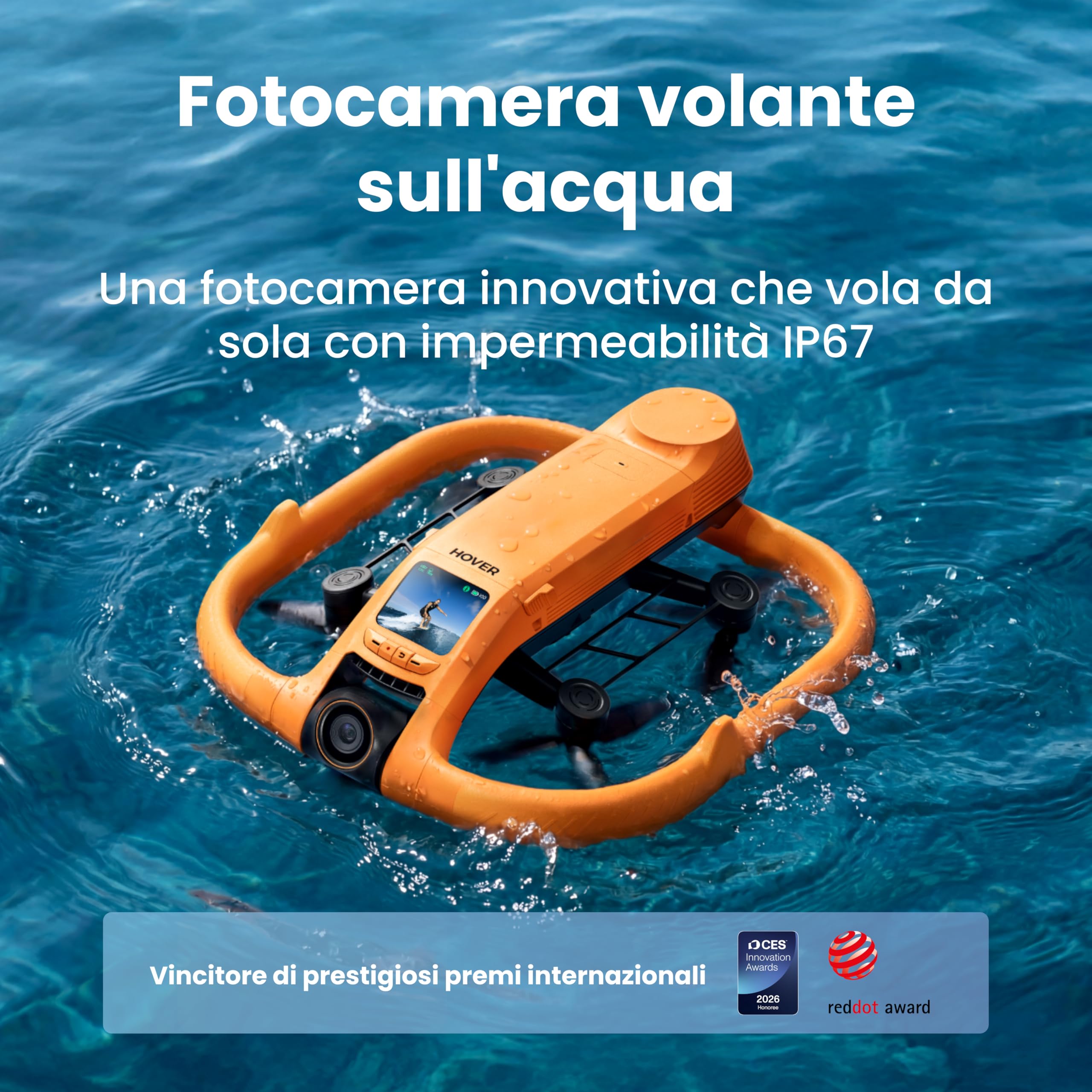 HOVERAir AQUA Telecamera volante, drone segui-me impermeabile IP67 con fotocamera per sport acquatici, 34mph, 10+ modalità di volo, slow motion 4K 100fps, video HDR, SmoothCapture 3.0 (Standard Combo)