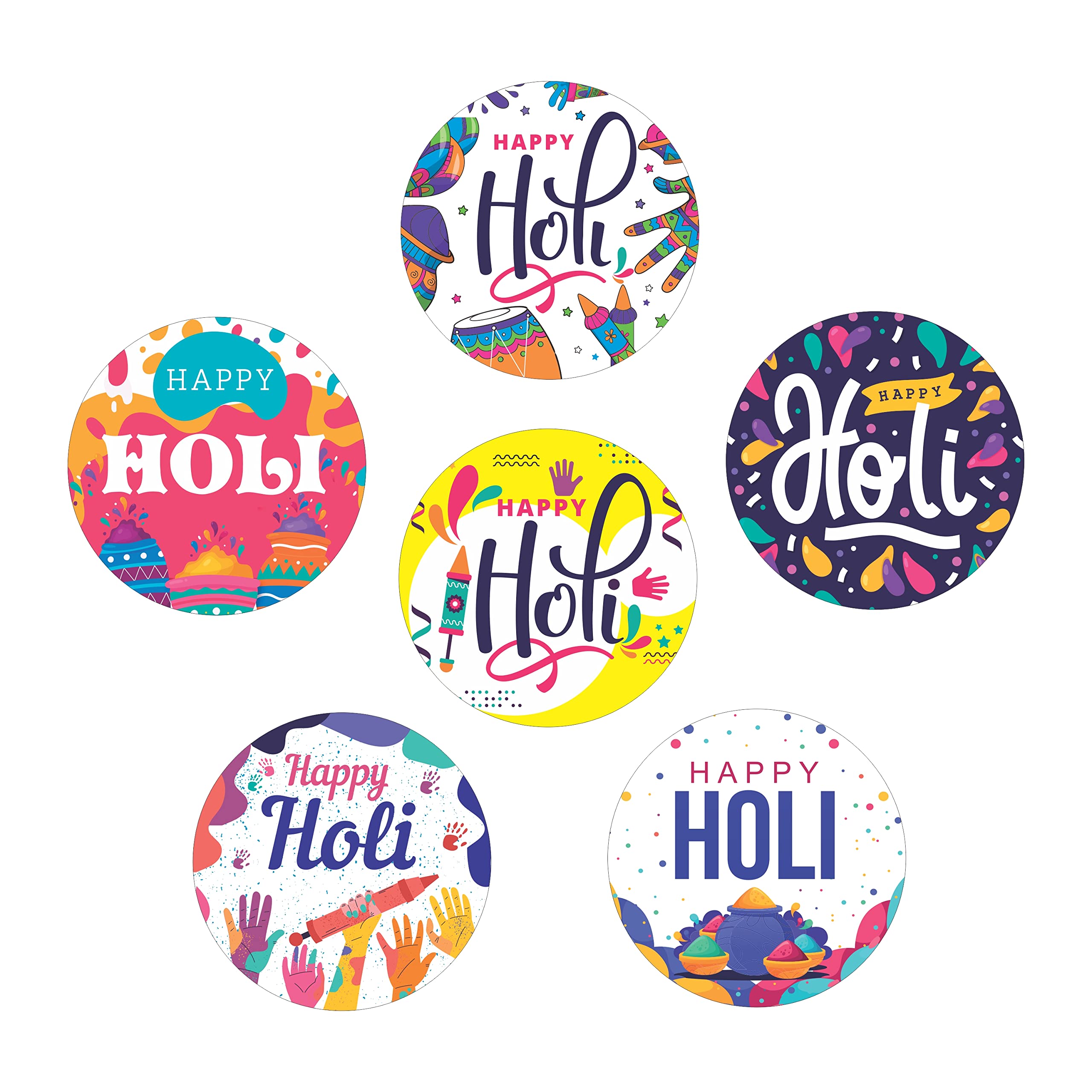 Goelite Happy Holi Stickers for Gifts Packaging and Journal, Decorations Set of 95 Stickers Self-Adhesive and High Glossy Stickers (Design 3)