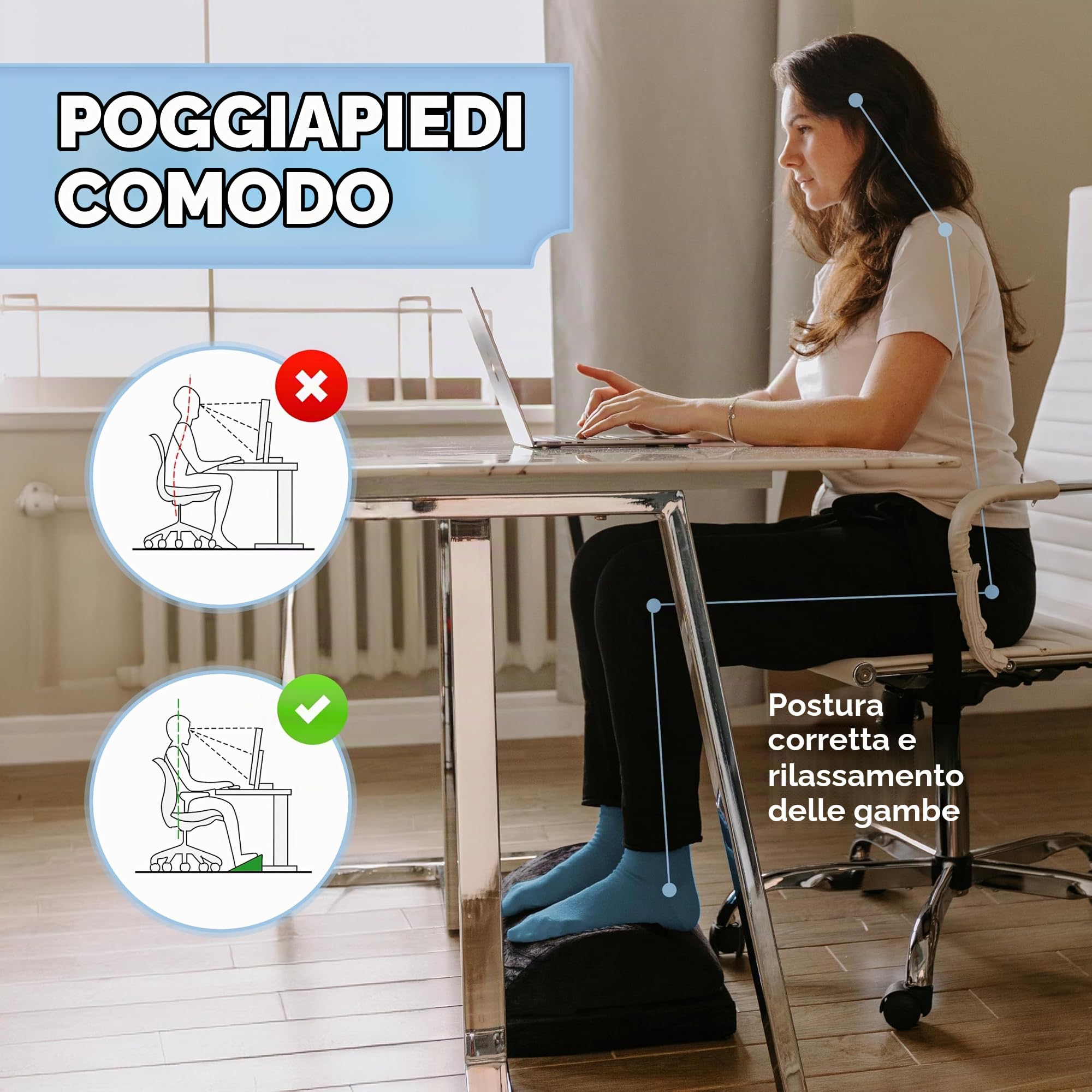 Björn&Schiller poggiapiedi ergonomico sottoscrivania regolabile in altezza con tasca riscaldante, cuscino ortopedico per ufficio e home office