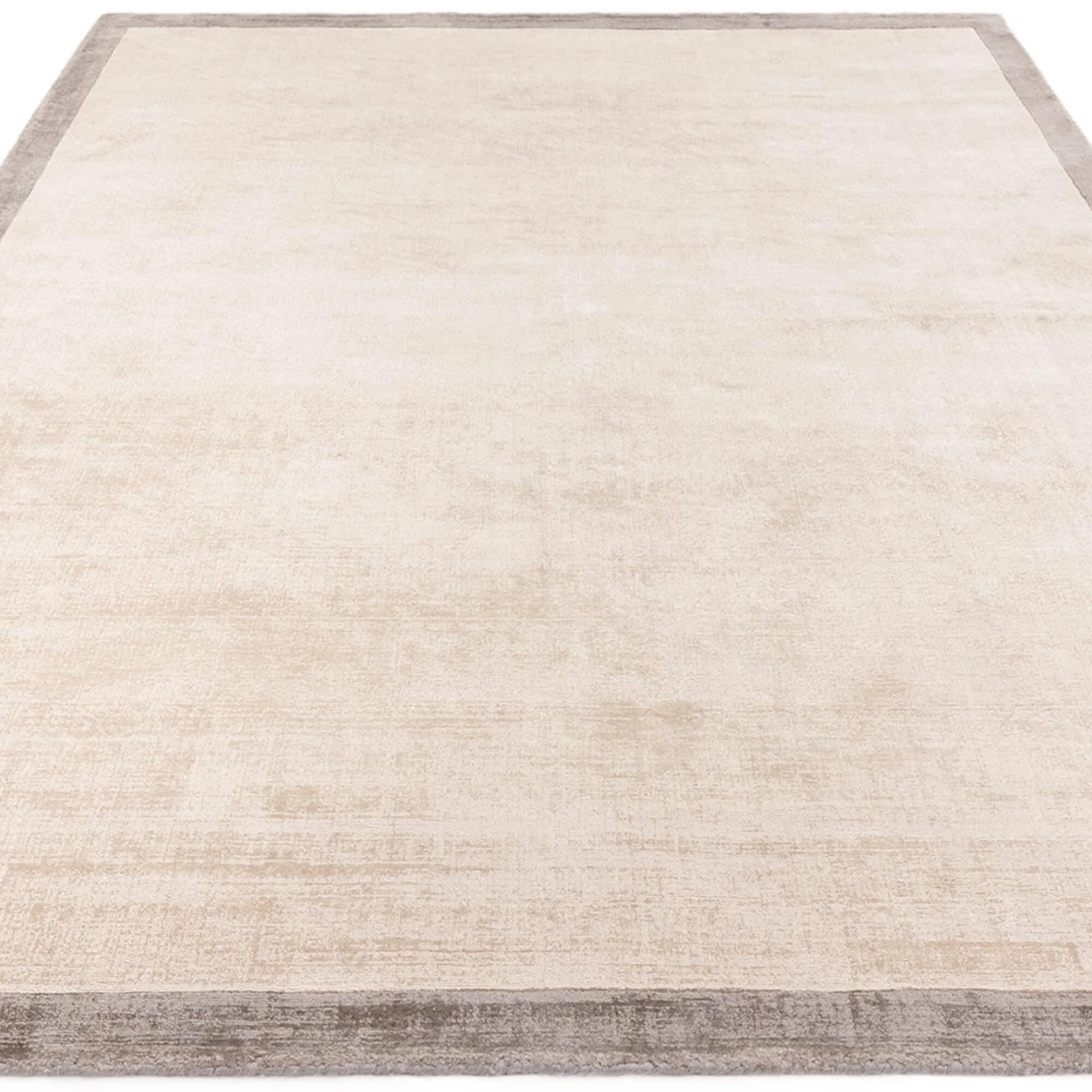 Blade Border - Tappeto in viscosa intrecciata a mano, effetto invecchiato, altamente lucido, lussuoso, morbido come la seta, per soggiorno, camera da letto o salotto, con bordo argento, XL, 200 x 290