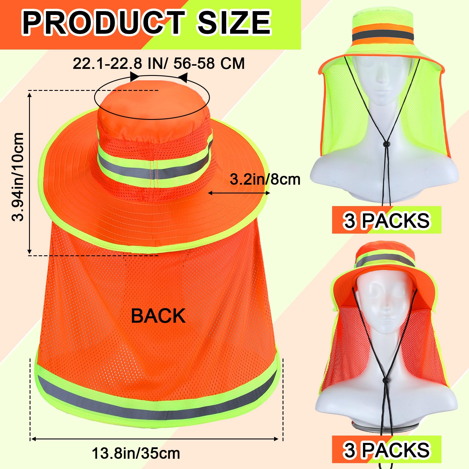 6 sombreros de seguridad reflectantes de alta visibilidad con solapa para el cuello, sombrero tipo boonie de ala ancha, sombreros de trabajo transpirables para trabajadores