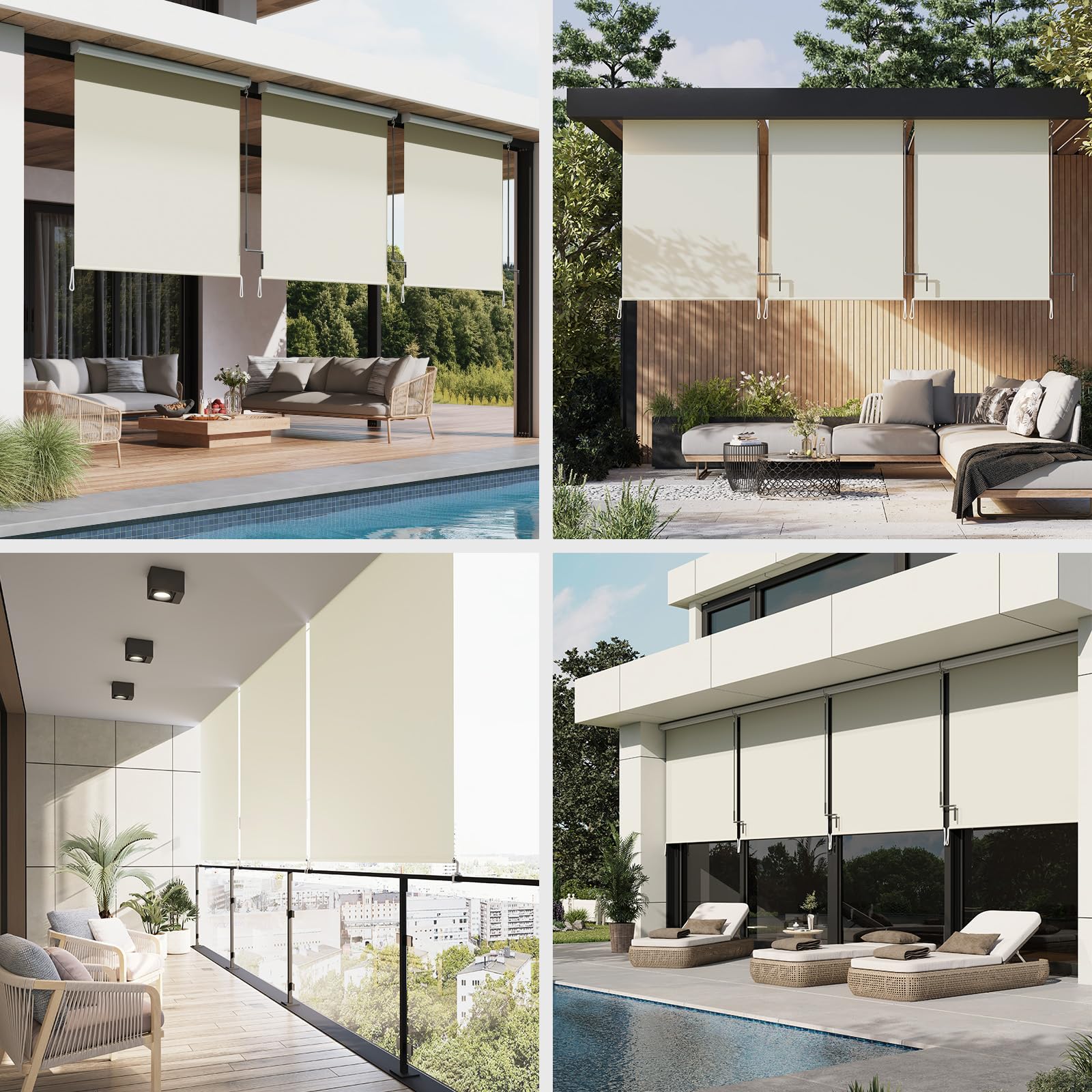 WOLTU Tenda da Sole Verticale a Rullo per Esterno 140x240 cm Beige