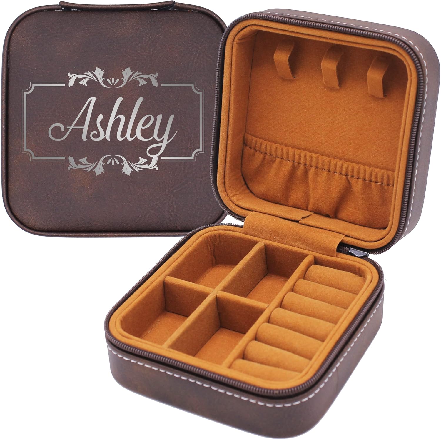My Personal Memories Custom Personalized Travel Jewelry Case Organizer for Rings, Bracelets, Earrings - Perfect for Her, Mom, Wife, Sister (Rawhide)