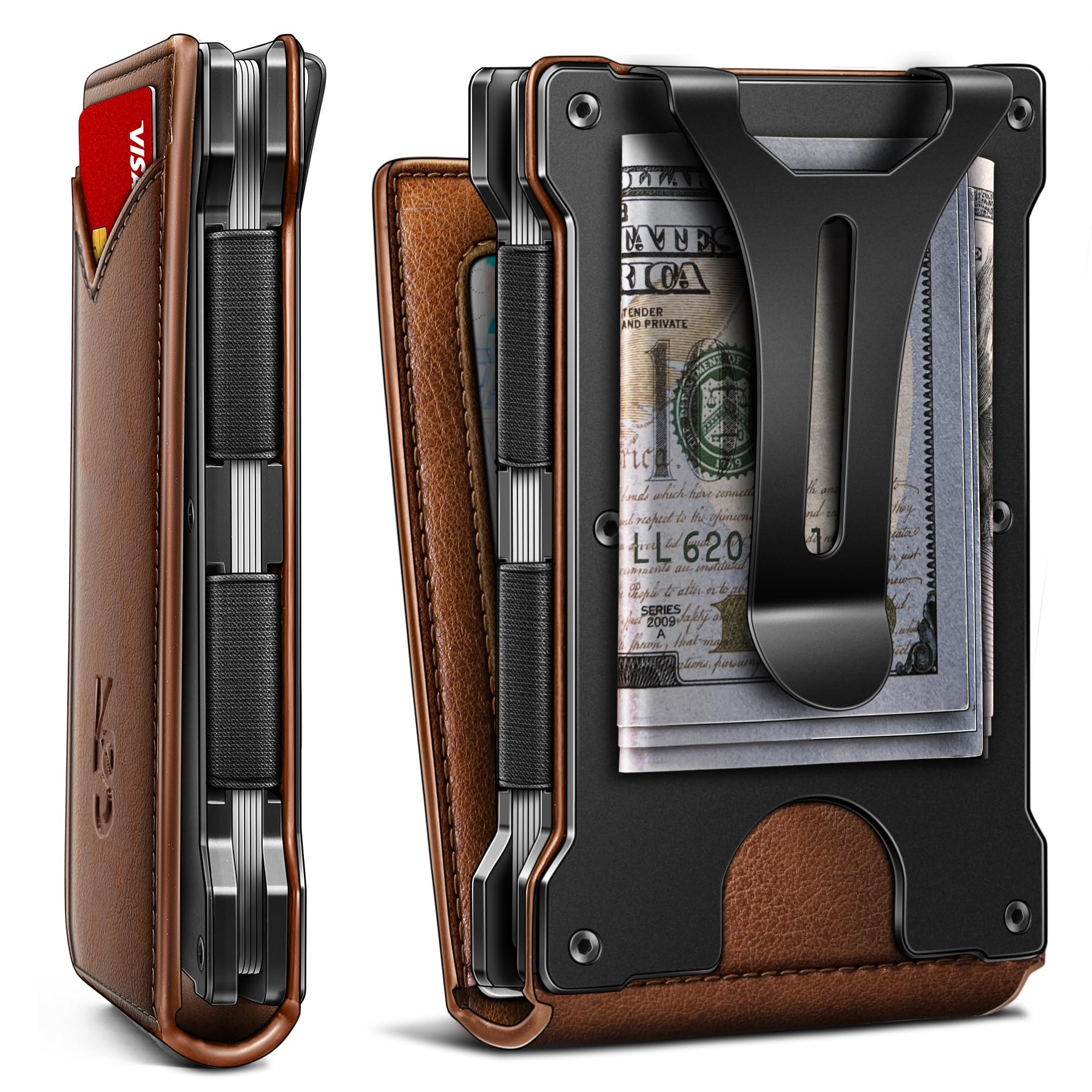 KEMISANT Men Wallet- Slim Wallet Money Clip For Gift Men in Front Pocket 12Cards-Metal Case with Magnetic Flip