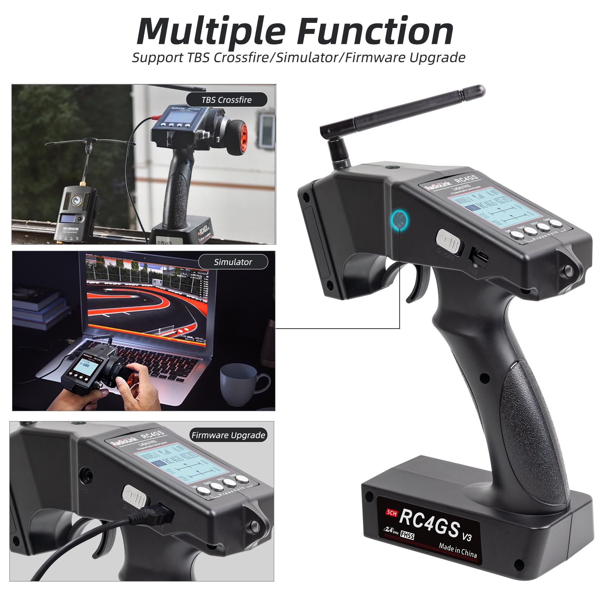 Radiolink RC4GS V3 Emisora RC Mando de 5 Canales y Receptor giroscópico R6FG Controlador de Radio de Superficie de 2.4 GHz Emisora con Receptor RC