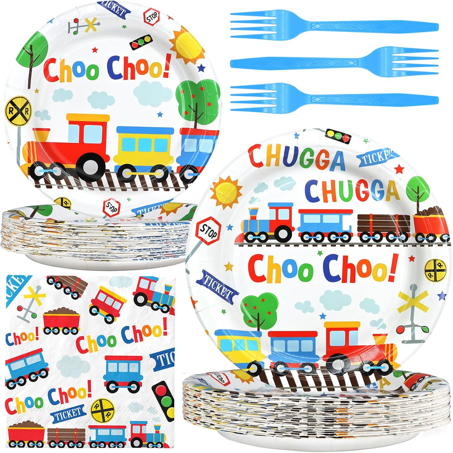 Train Party Decorations - Train Party Plates and Napkins for Kids Birthday Party, Serves 20 Guests