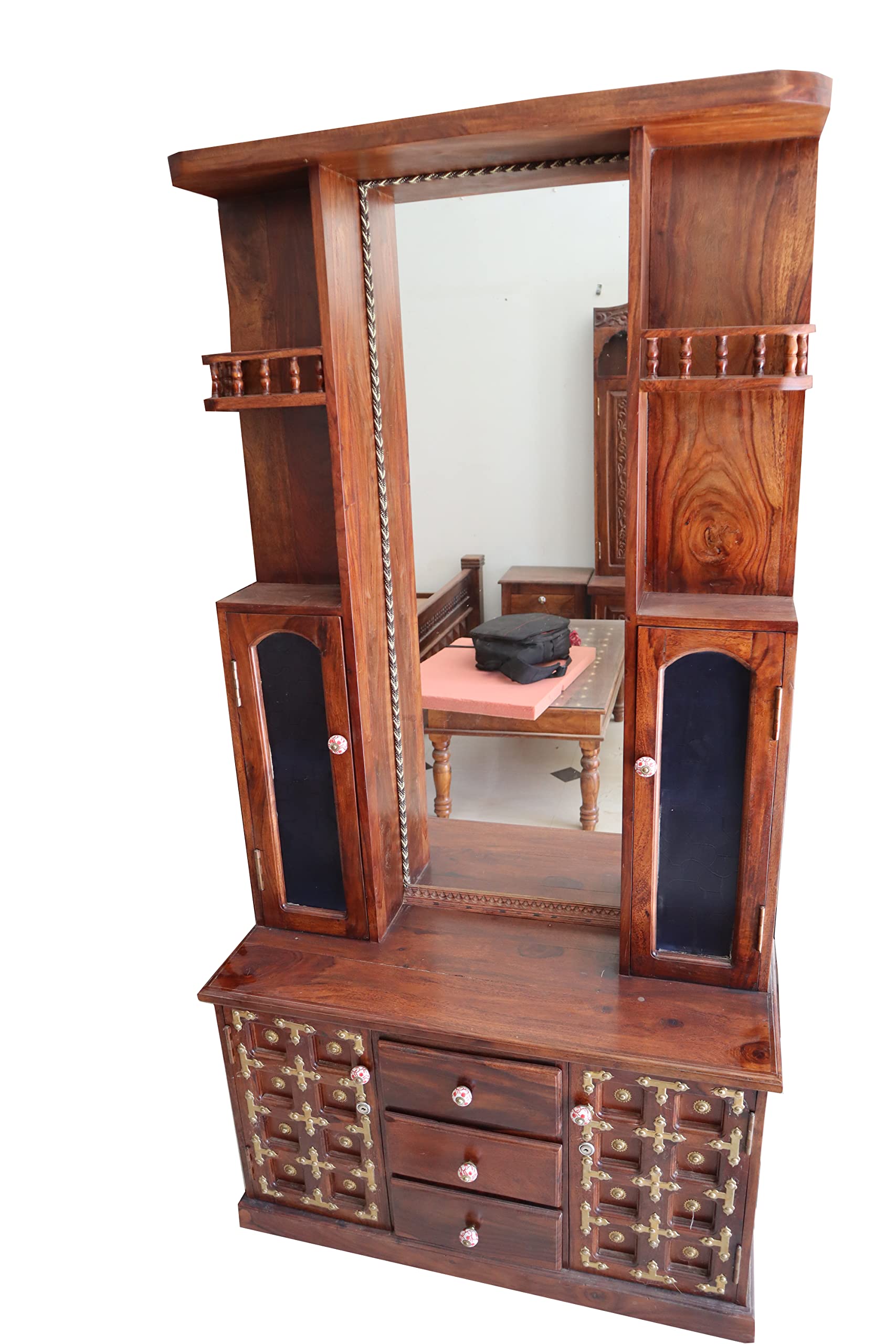 Shesham Arts Ghirli Dressing Table - Brown, Traditional Style, Sheesham Wood Material, Honey Finish, 90 cm x 178 cm-image-45