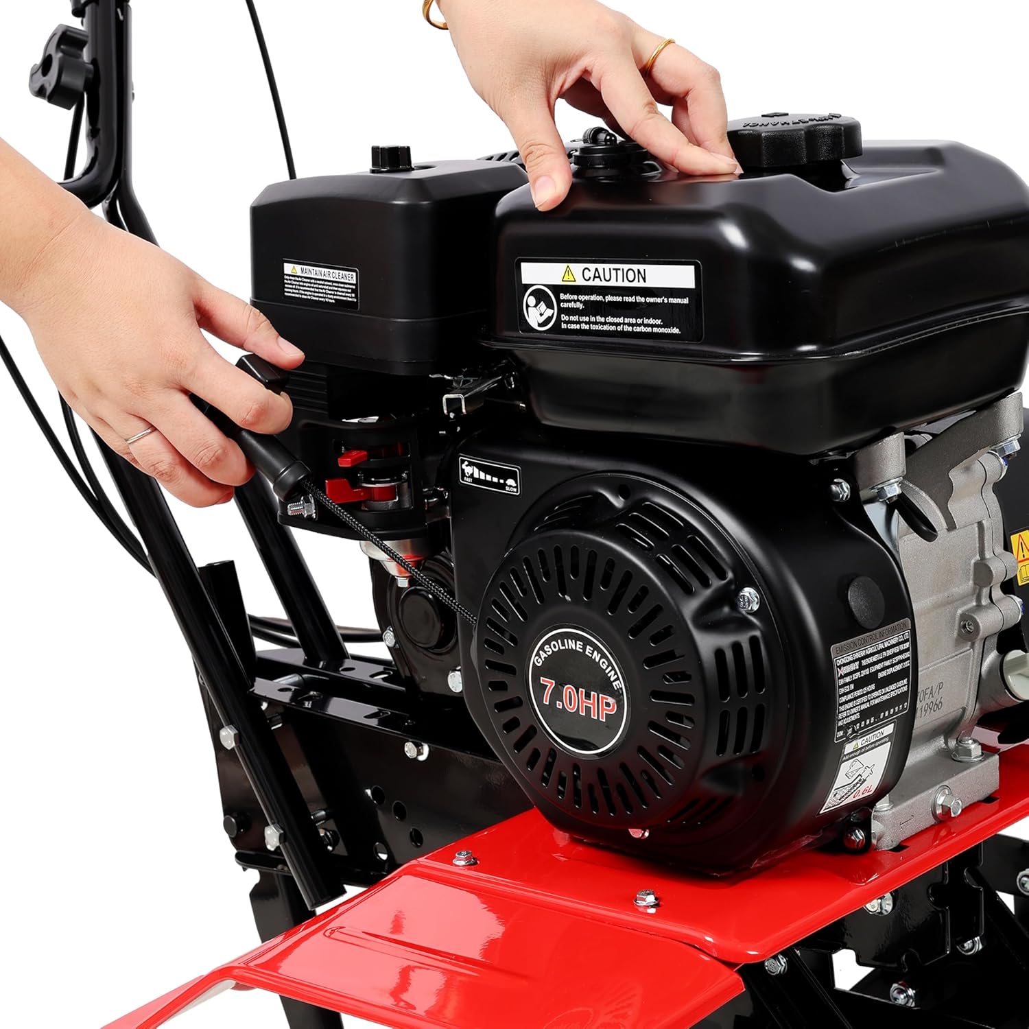 Tiller Cultivator, 7HP Gas Engine 212CC, 6 Blades 32.5" Wide and 10" Deep Cultivator - Garden Soil Prep for Lawn, Garden and Field Soil Cultivation