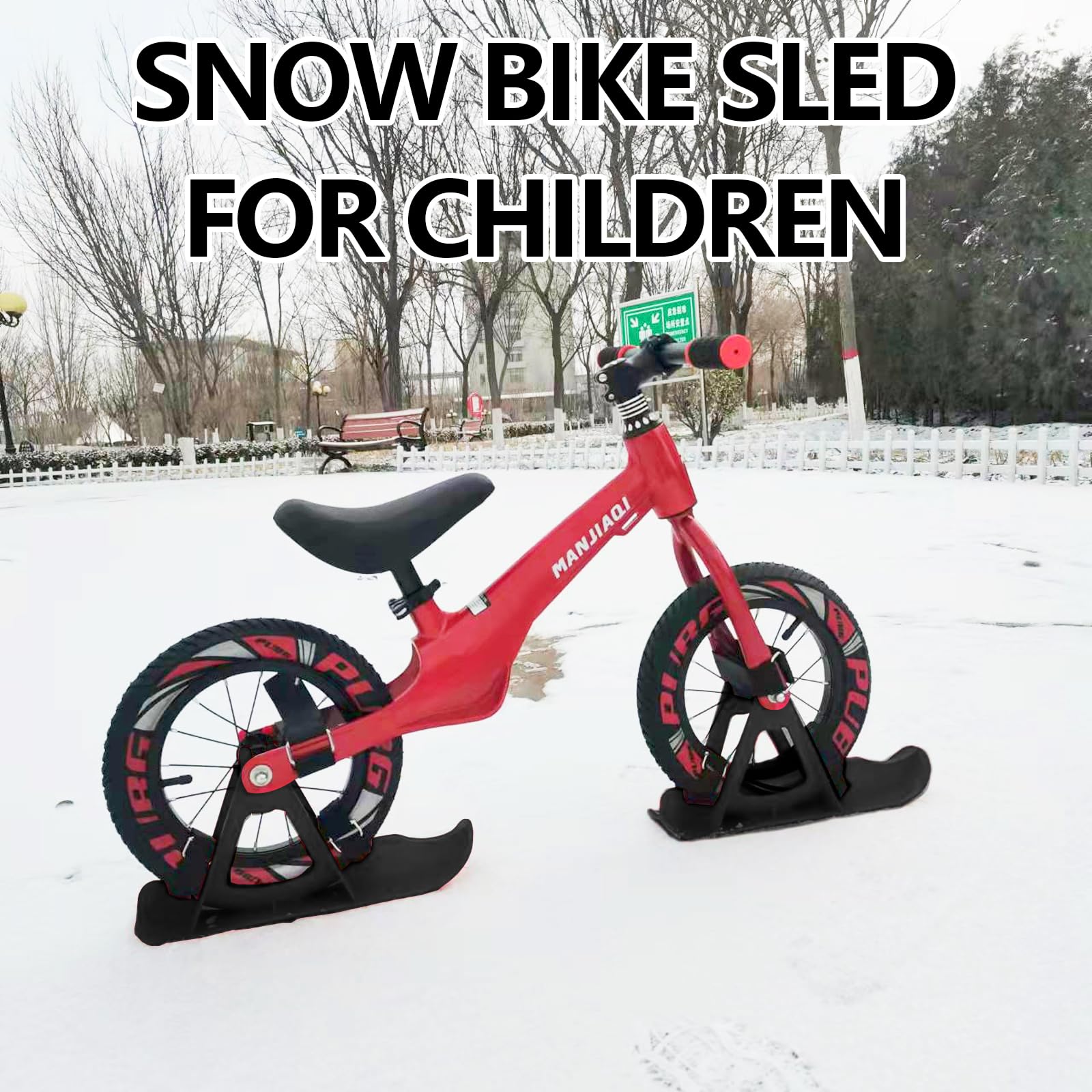 Sneeuwscooter, multifunctionele sneeuwscooter, skigebieder onderdelen, sneeuwscooter skids voor wandelwagen, fiets, skiset, sneeuw, skiset voor loopfietsen