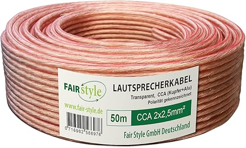 Fair Style 50m Lautsprecherkabel  Single-Wire  2x2 5mmA   Transparent  CCA  rund  Boxenkabel  mit Metermarkierung  bewA hrte Fair Style-QualitA t  Model 8535