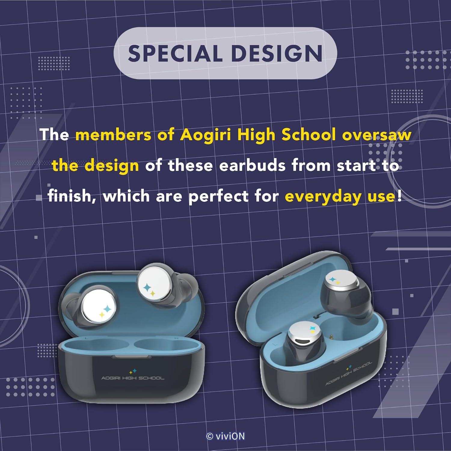 AVIOT TE-V1R-AGK Aogiri High School Collaboration Wireless Earbuds, Special Package, Design, Japanese Special Voice, Adaptive Noise Cancelling, Wireless Charging Case, Bluetooth 5.3